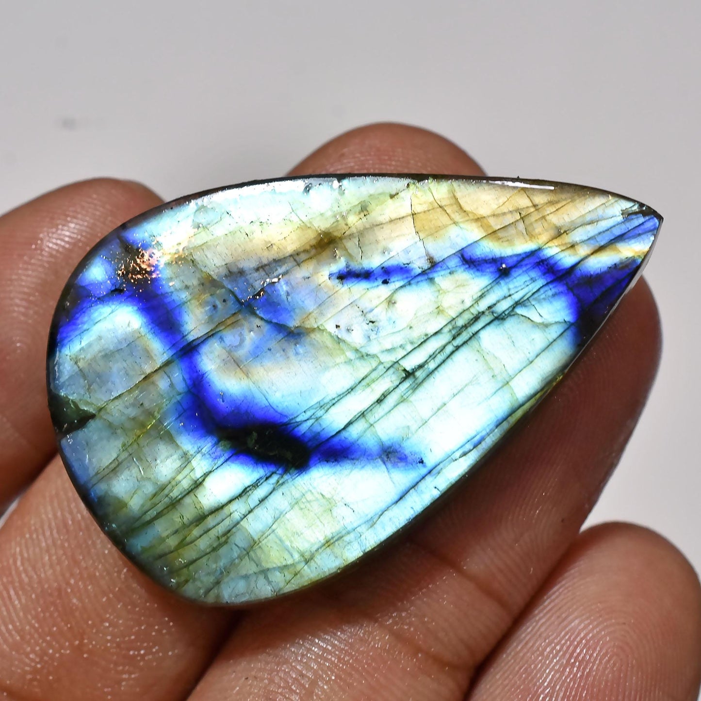 Natural Rainbow Labradorite Cabochons – Pear Shaped Blue Flashy Gemstone