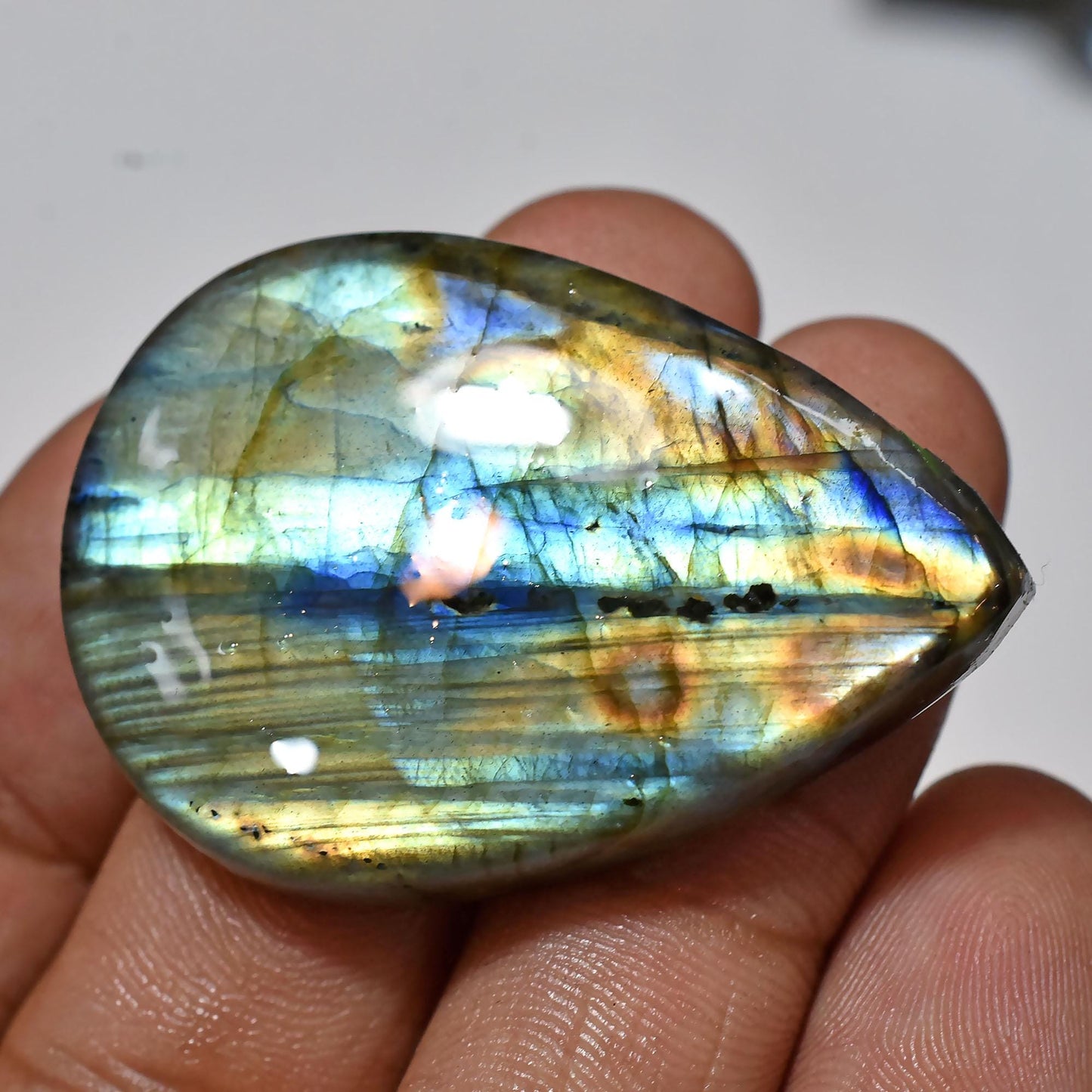 Rainbow Labradorite Crystal Stone – Flashy Teardrop Magical Cabochon