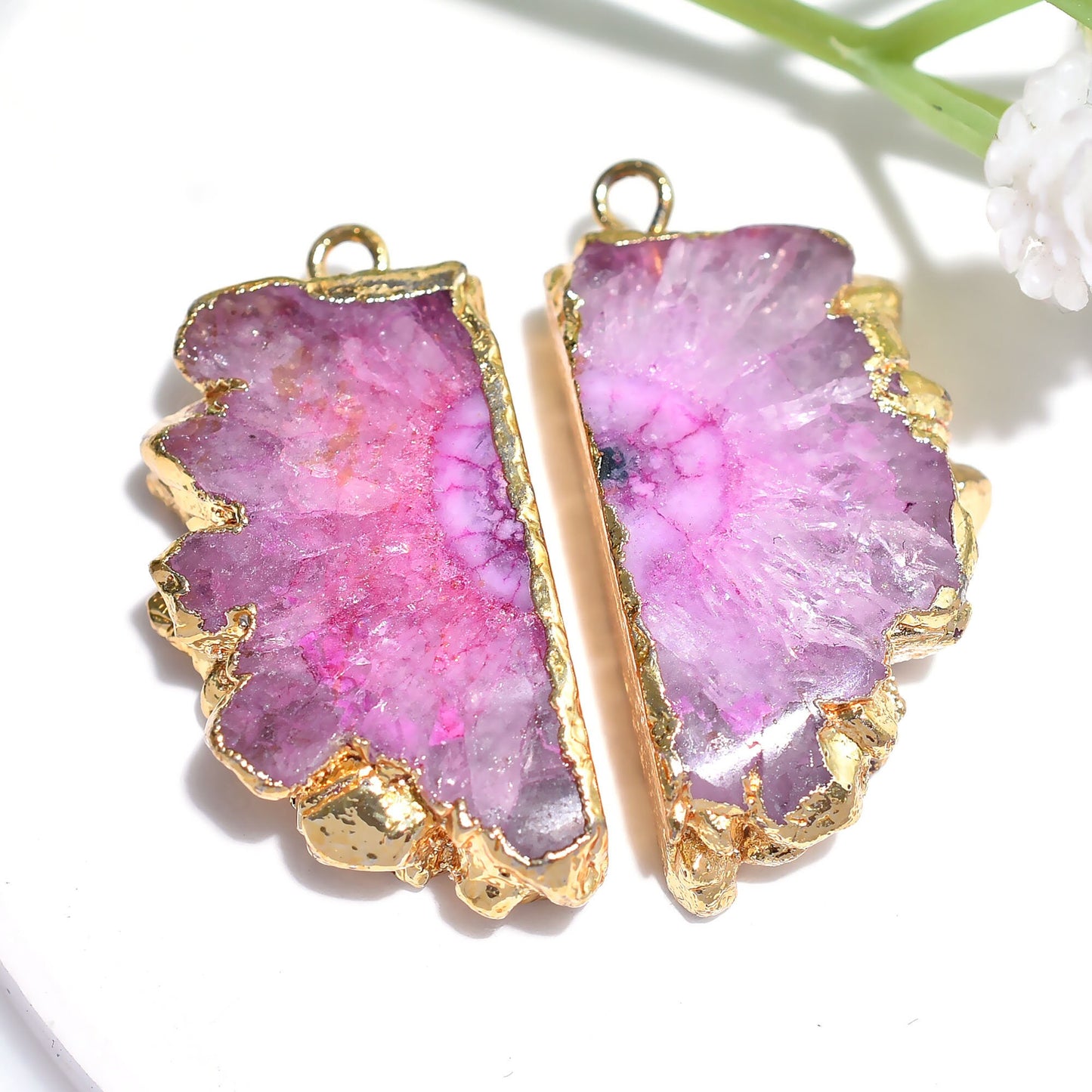 Blue & Pink Quartz Gemstone Earrings Pair, Gold Electroplated Matching Stone Earrings for Women