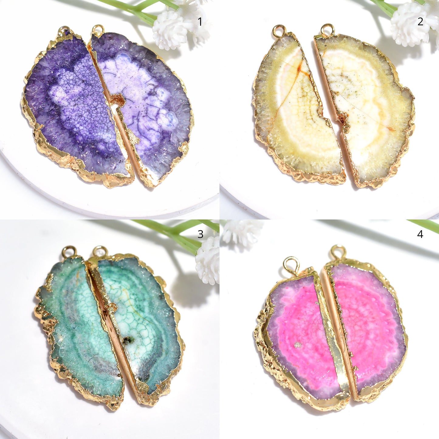 Colorful Solar Quartz Stone Pair in Gold DIY Setting - Perfect Gift for Women