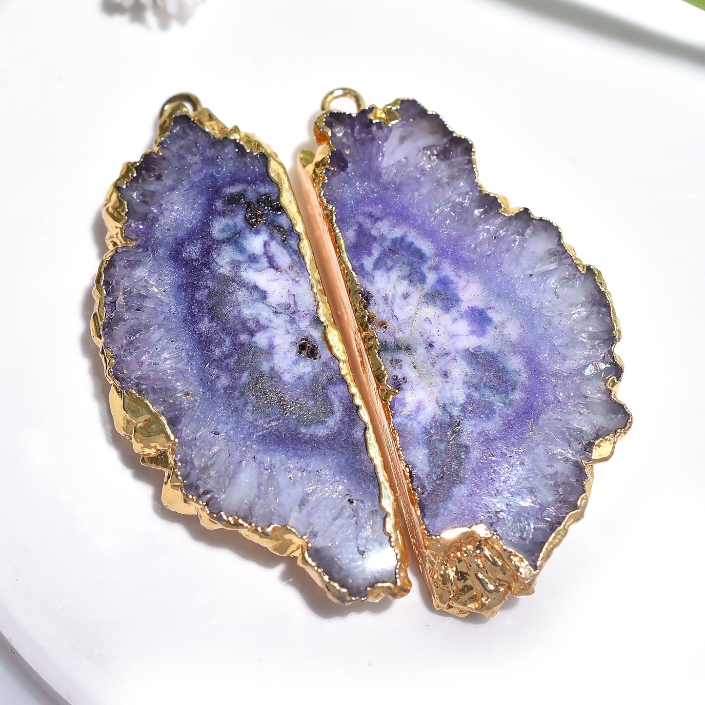 Purple Solar Quartz Pair | Matching Gemstone Earrings in Gold DIY Setting - Set for Women & Girls