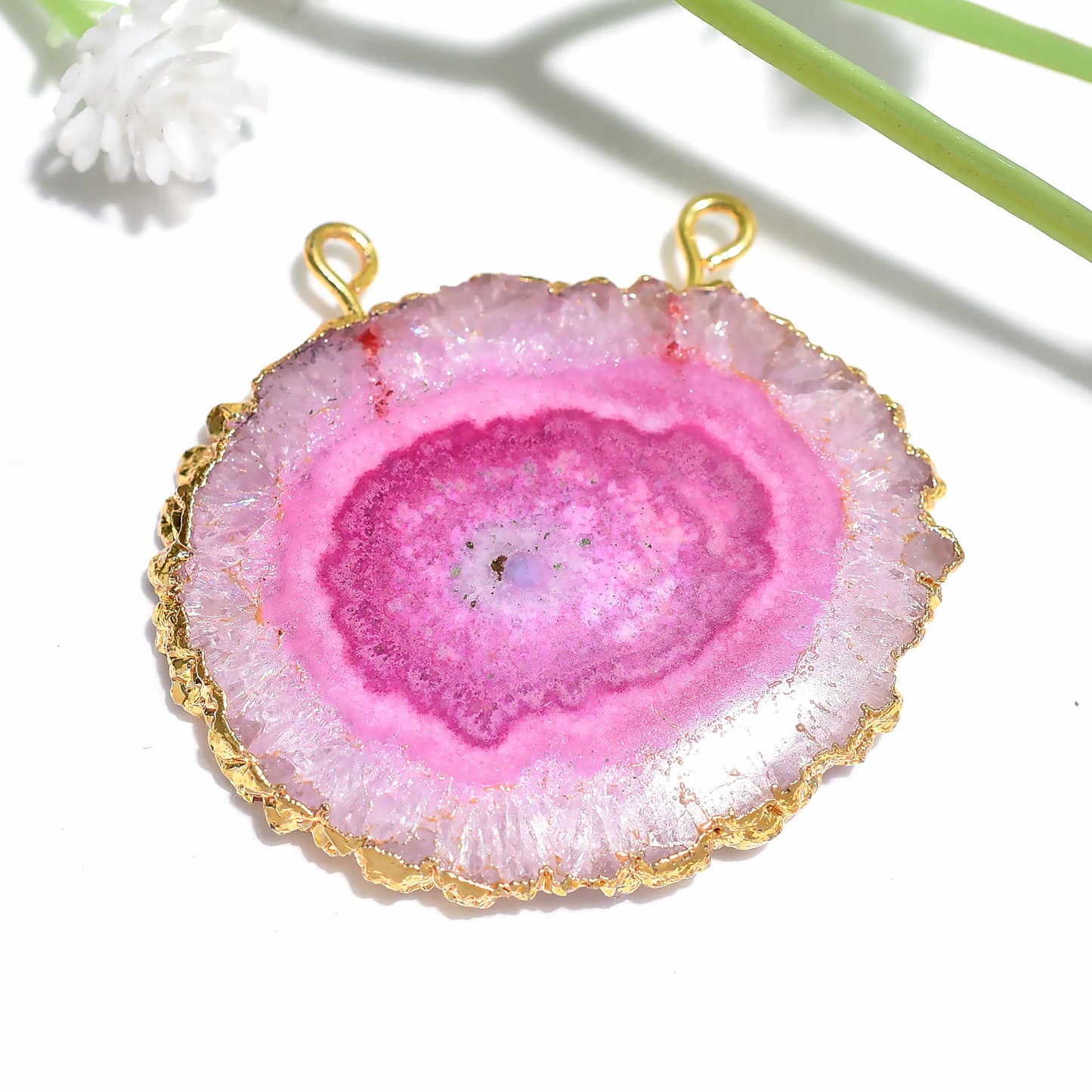 Beautiful Gold Electroplated Connector with Solar Quartz Pendant, Double Bail Pendant for Women