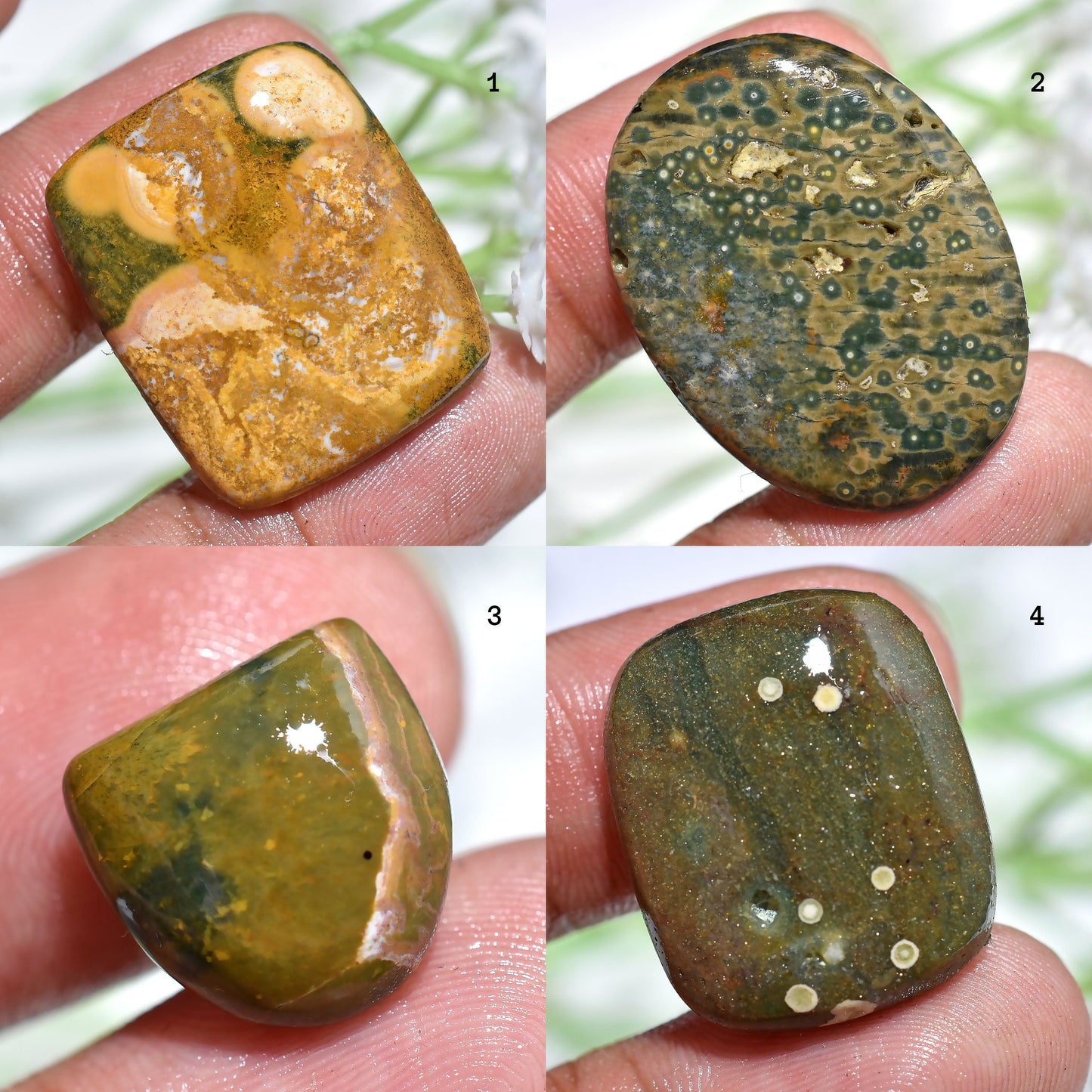 Natural Ocean Jasper Cabochon, Mixed Shape Loose Flat Back Green Jasper for Jewelry Making