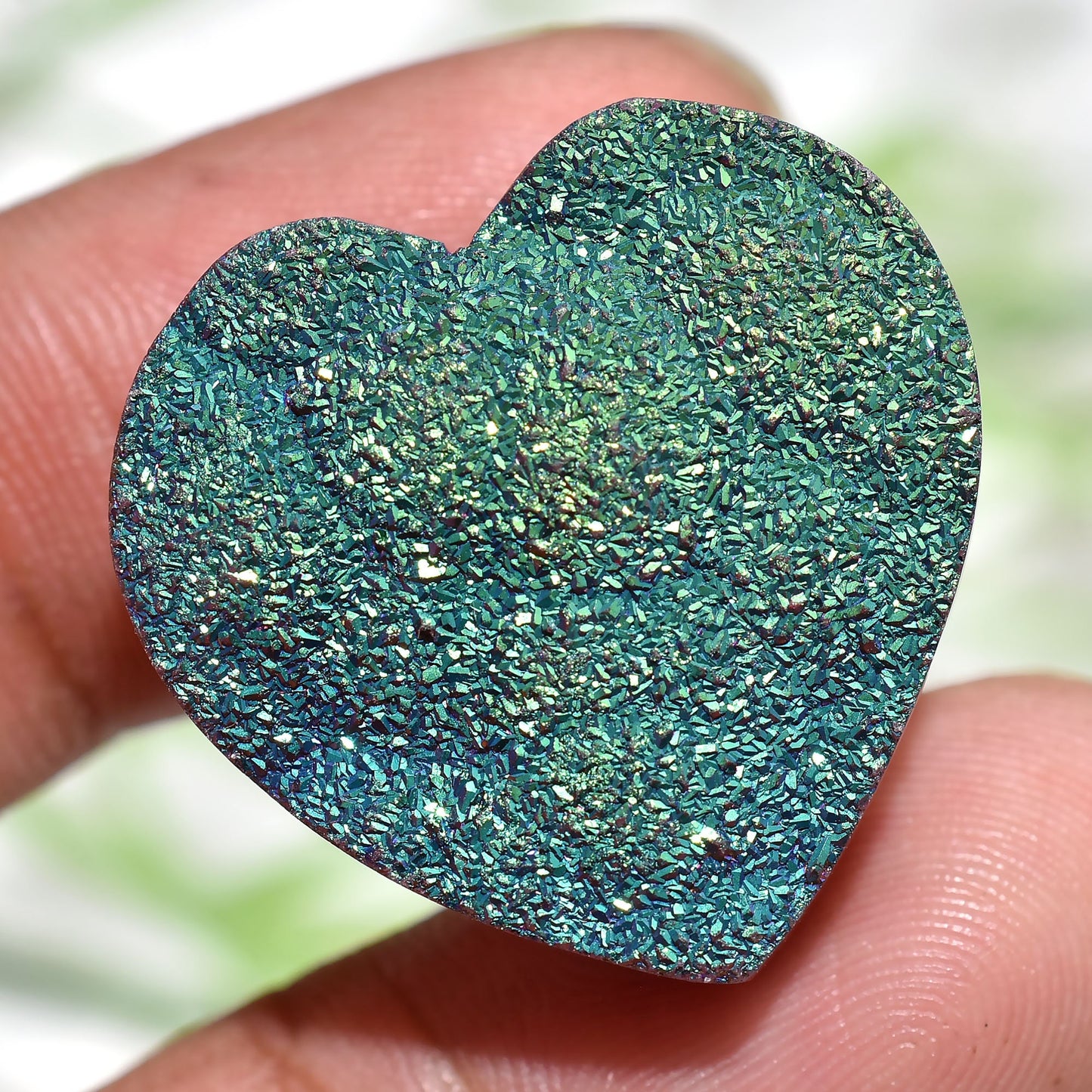 Graceful Sparkly Rainbow Druzy Heart, Green Heart Titanium Druzy Cabochon for Jewelry Making - Wholesale