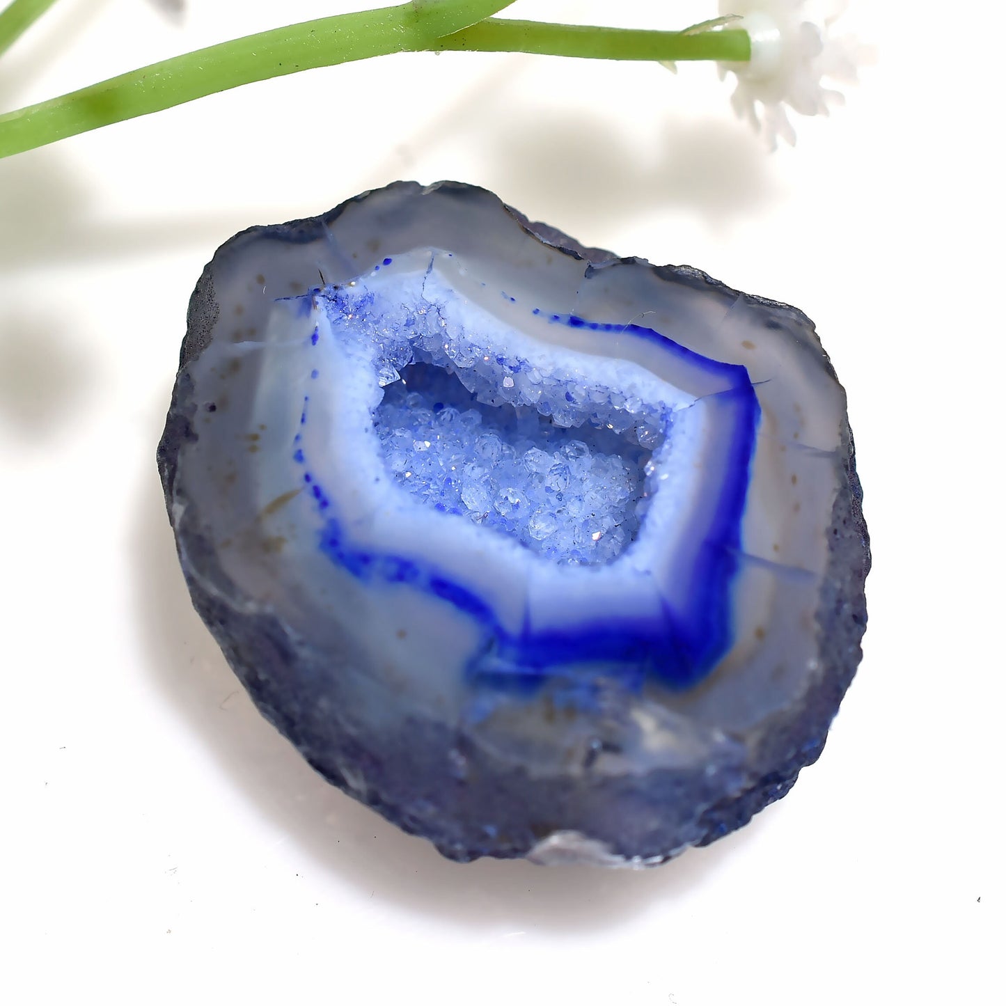 Blue Sparkling Solar Quartz & Window Druzy Agate Cabochon – Dyed Geode Slice for Pendant Making