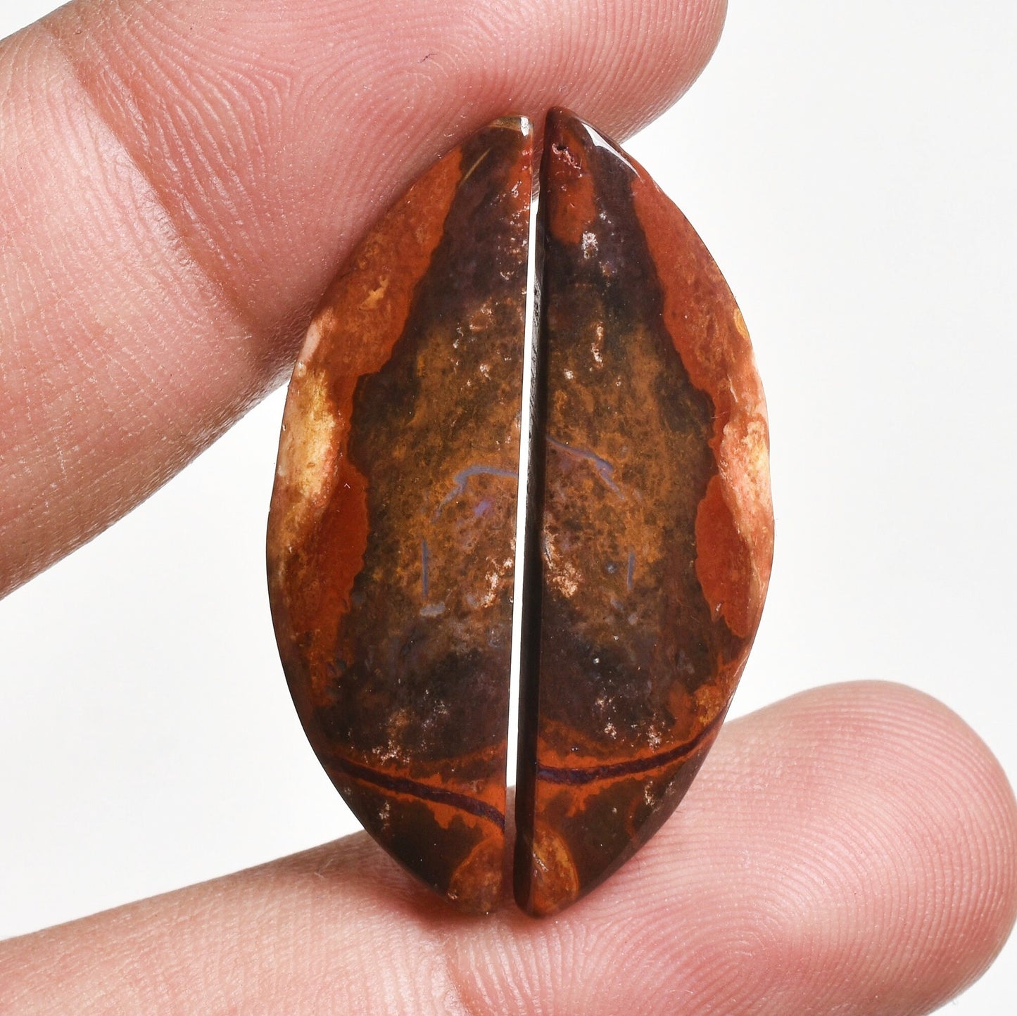 Elegant Moroccan Seam Agate Cabochon Pair - Fancy Red Agate Gemstone for Earrings
