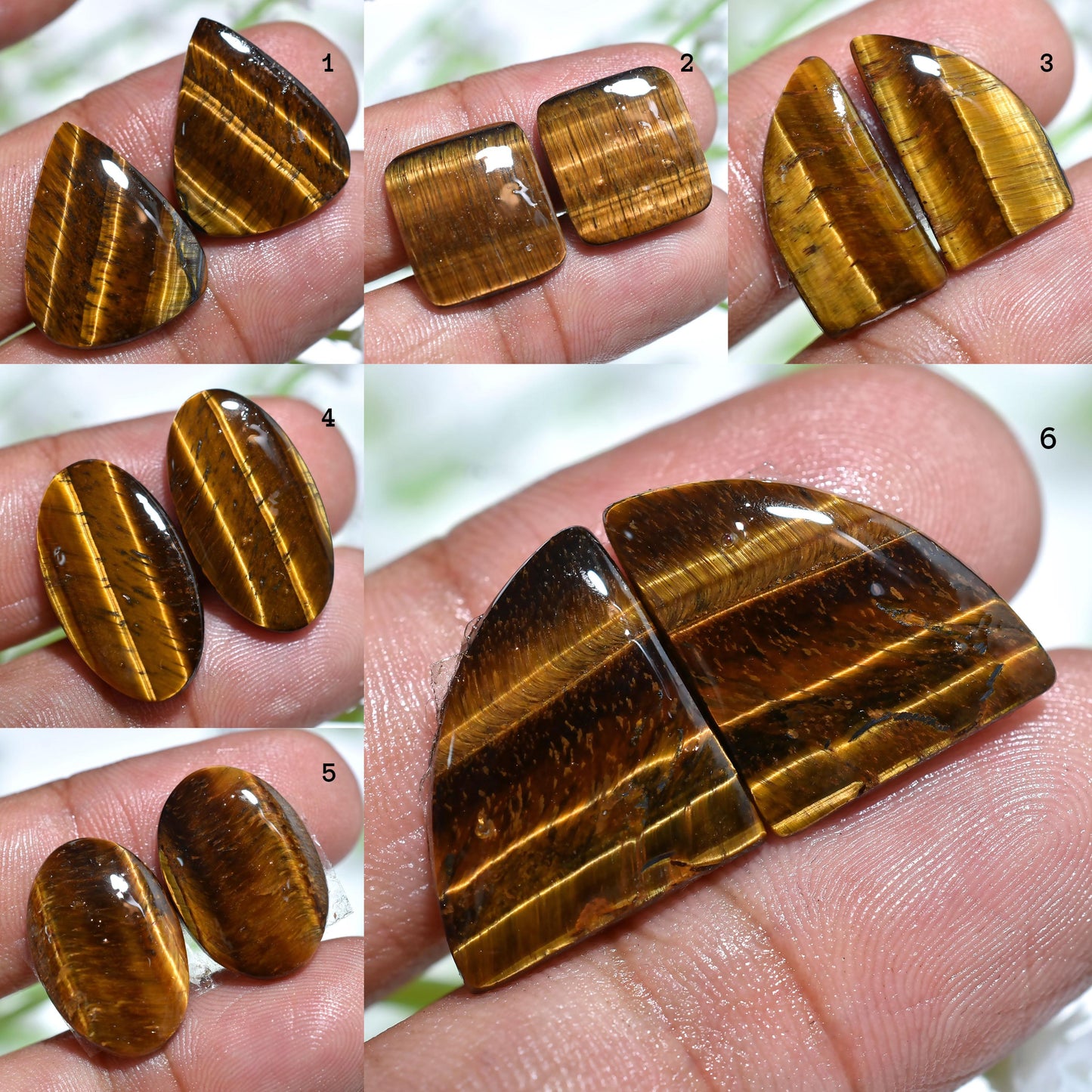 Natural Golden Tiger Eye Cabochon Pair – Smooth Polished Loose Stones for Earrings