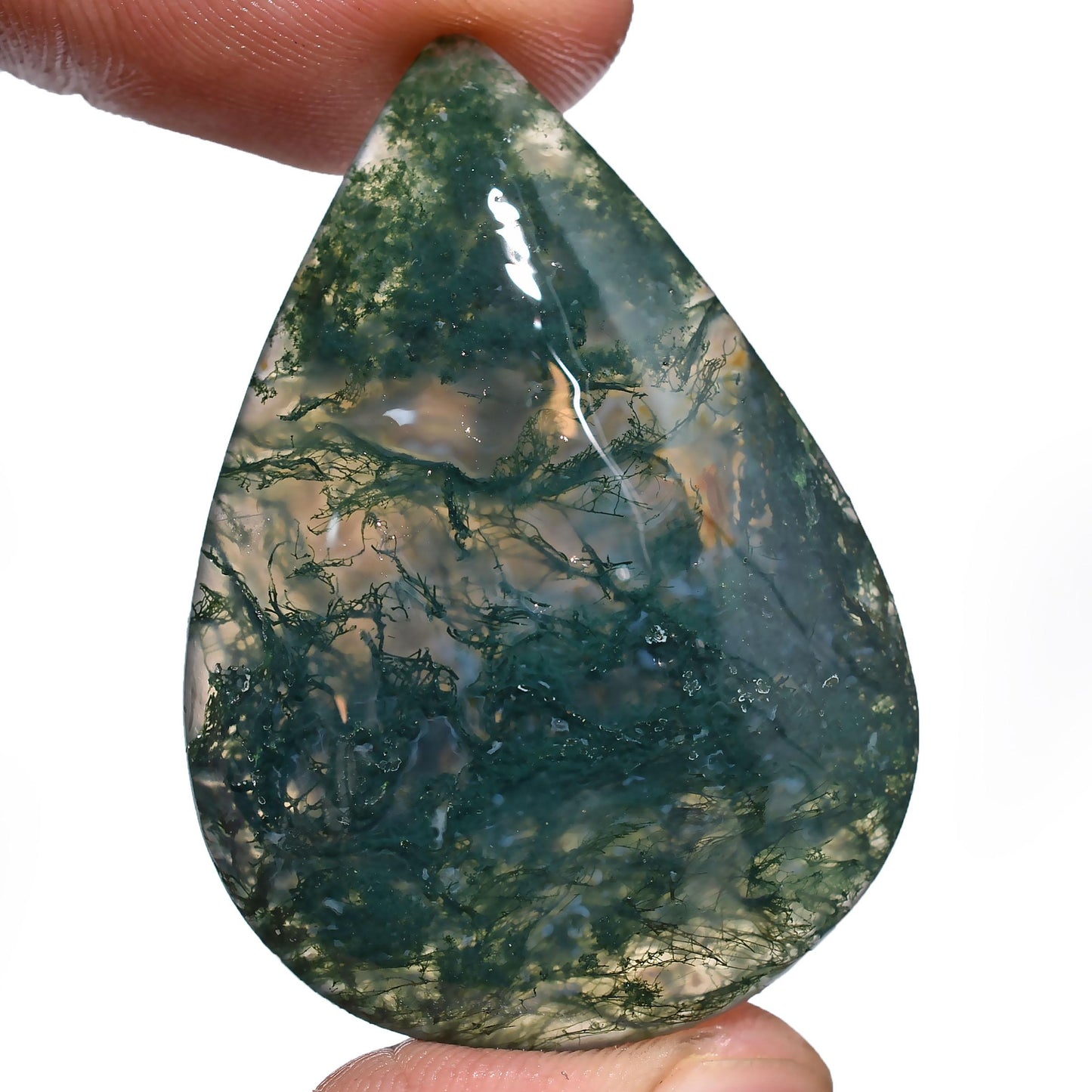 Elegant Moss Agate Cabochons – Smooth Green Oval & Pear Gemstones for Jewelry