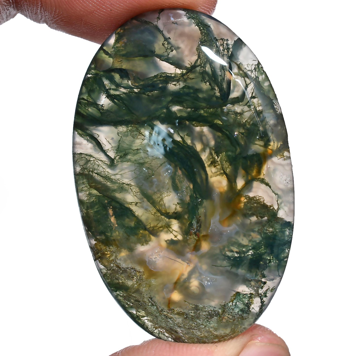 Elegant Moss Agate Cabochons – Smooth Green Oval & Pear Gemstones for Jewelry