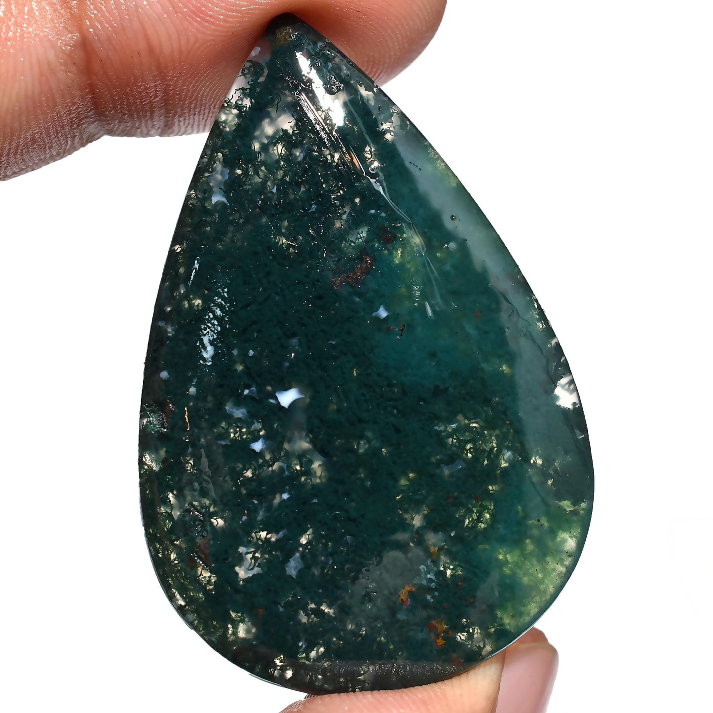 Elegant Moss Agate Cabochons – Smooth Green Oval & Pear Gemstones for Jewelry