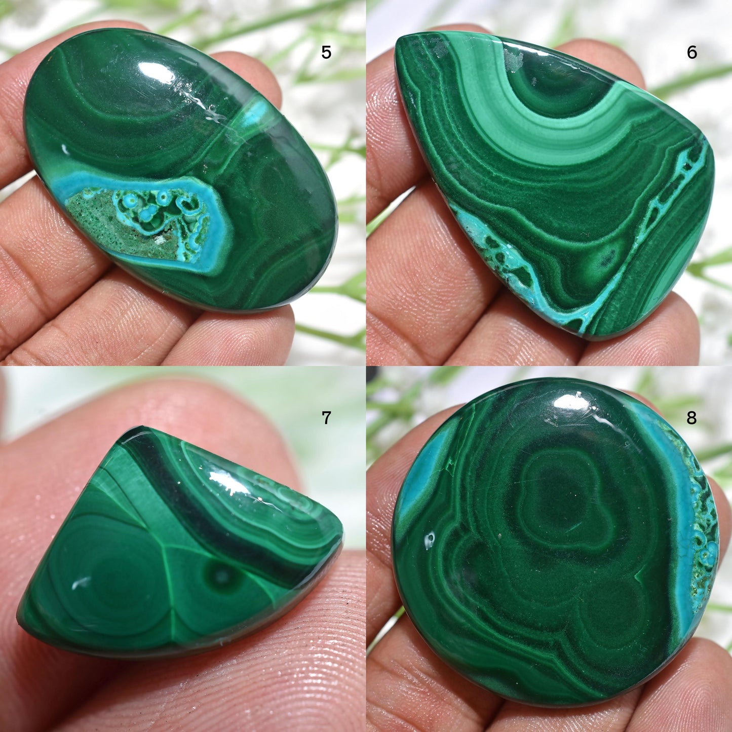 Wholesale Malachite Cabochon, Round & Pear Shaped Flat Back Gemstone
