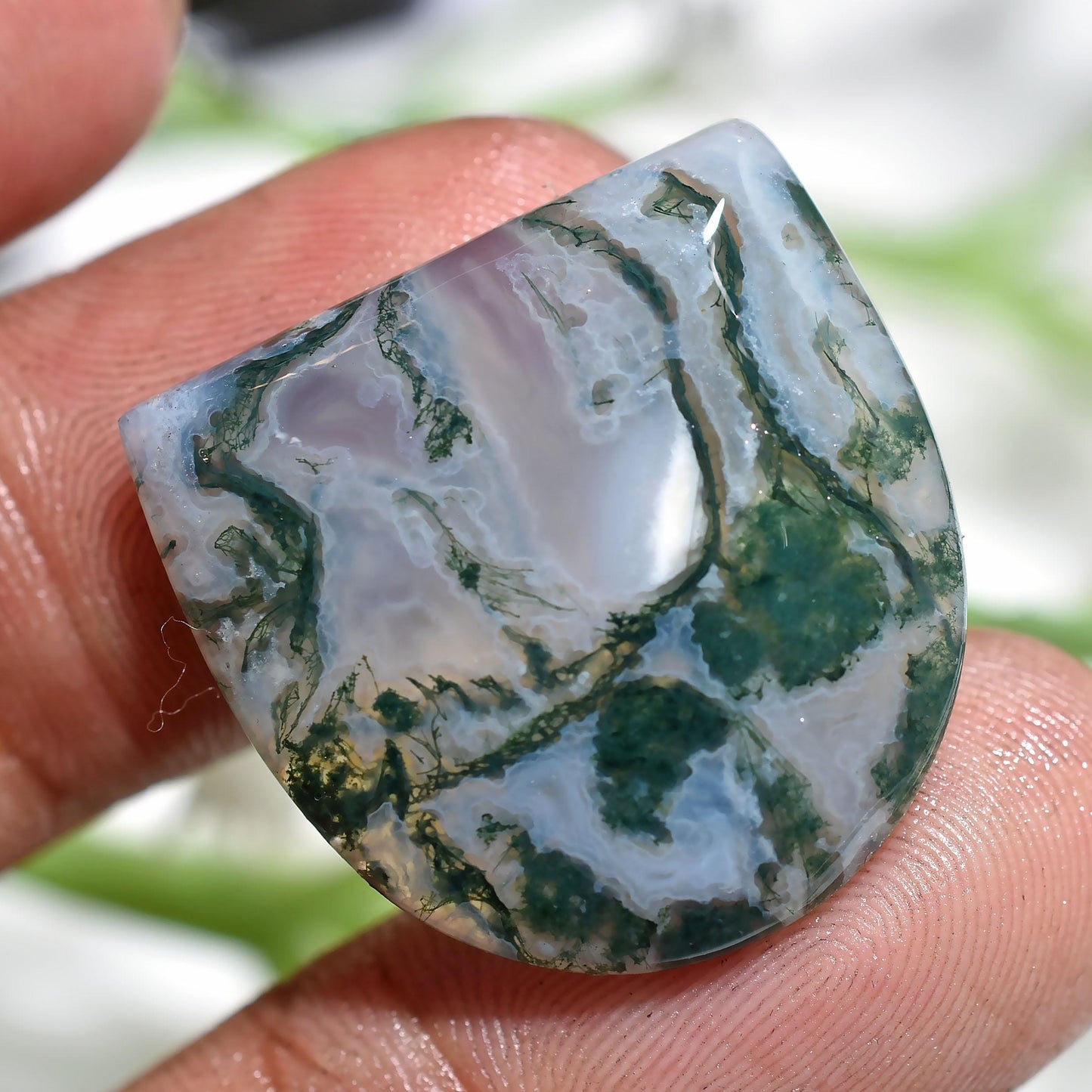 Rare Moss Agate Gemstone - Dark Green Pear & Oval Cabochons for Wire Wrapping