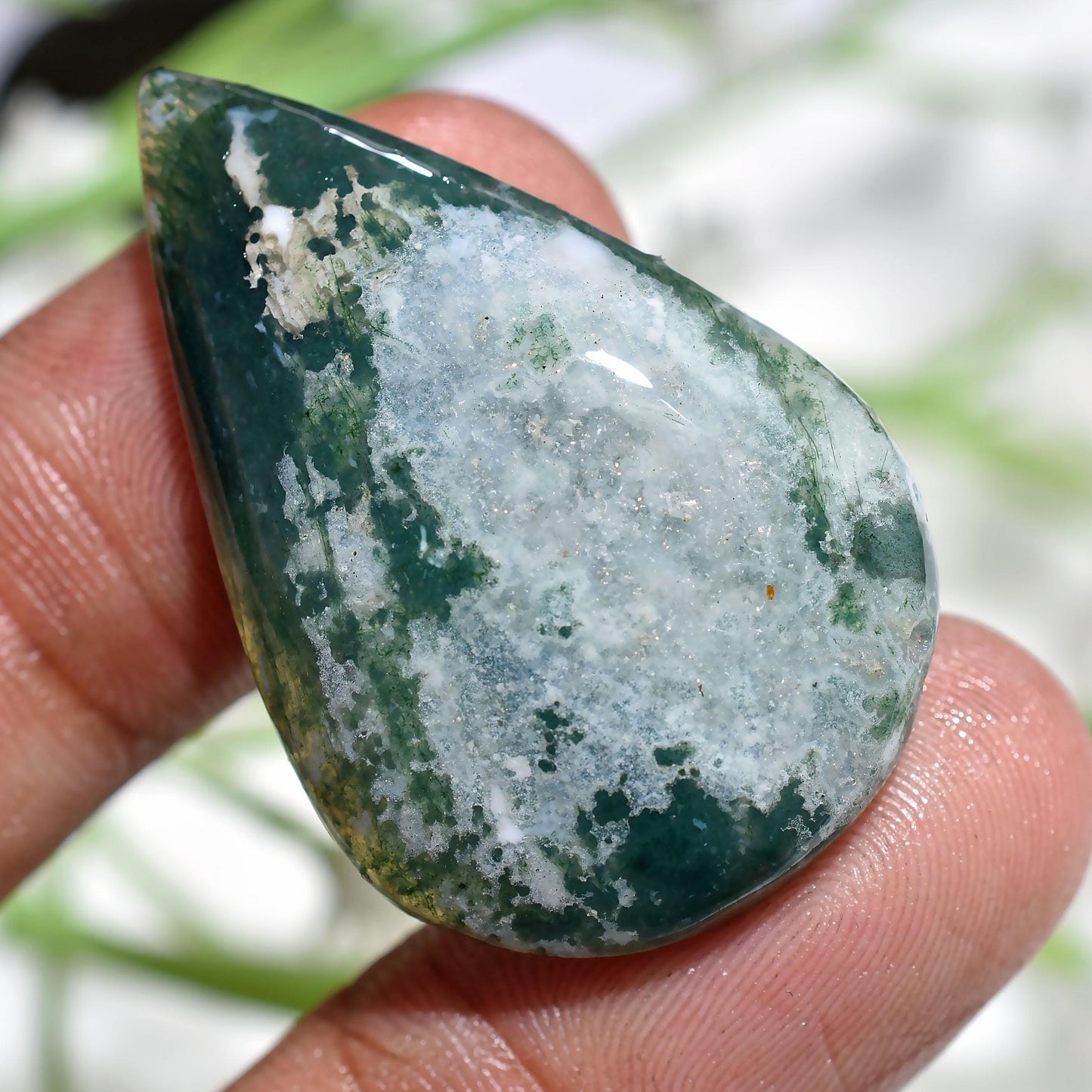 Rare Moss Agate Gemstone - Dark Green Pear & Oval Cabochons for Wire Wrapping