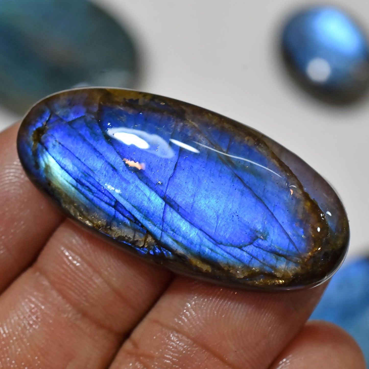 Blue Fire Labradorite Pear-Oval Gemstone - Smooth & Flashy Finish