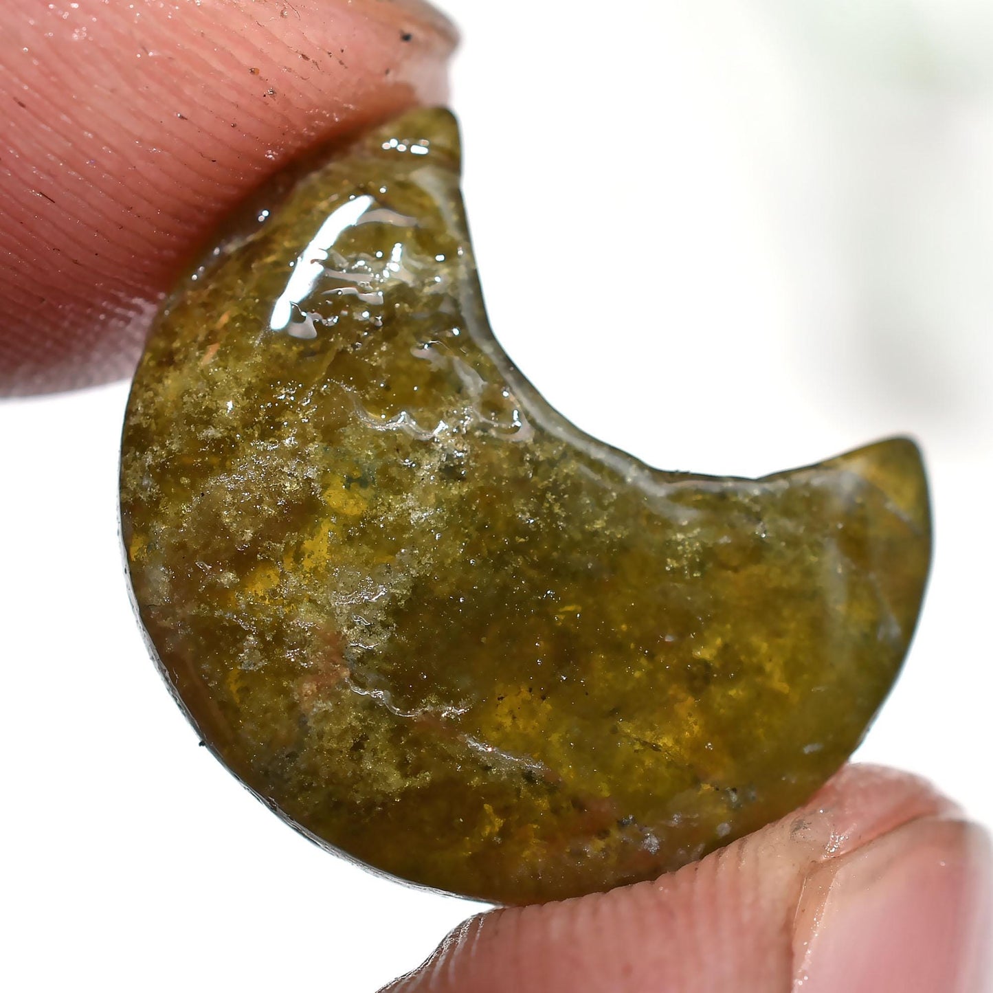 Natural Mix Jasper Moon Cabochon – Crescent Moon Carving, Smooth Half Moon Crystal