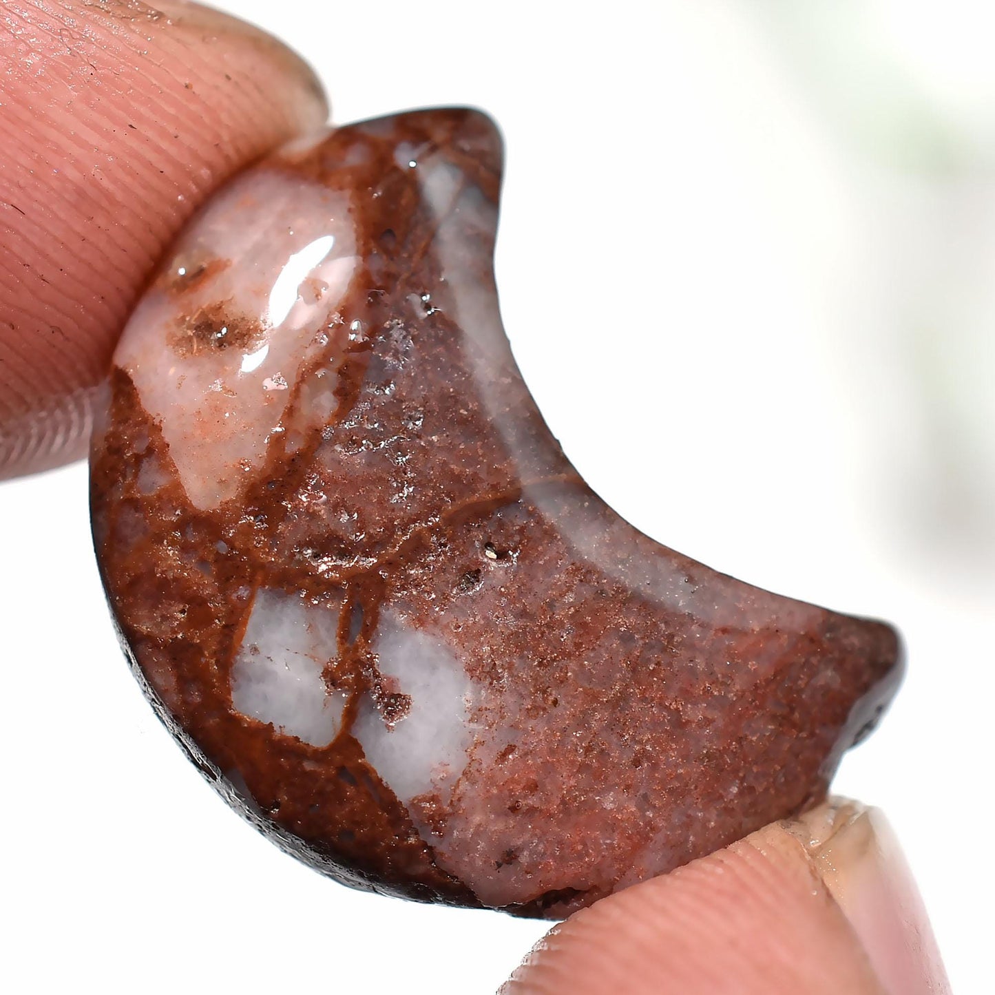 Natural Mix Jasper Moon Cabochon – Crescent Moon Carving, Smooth Half Moon Crystal