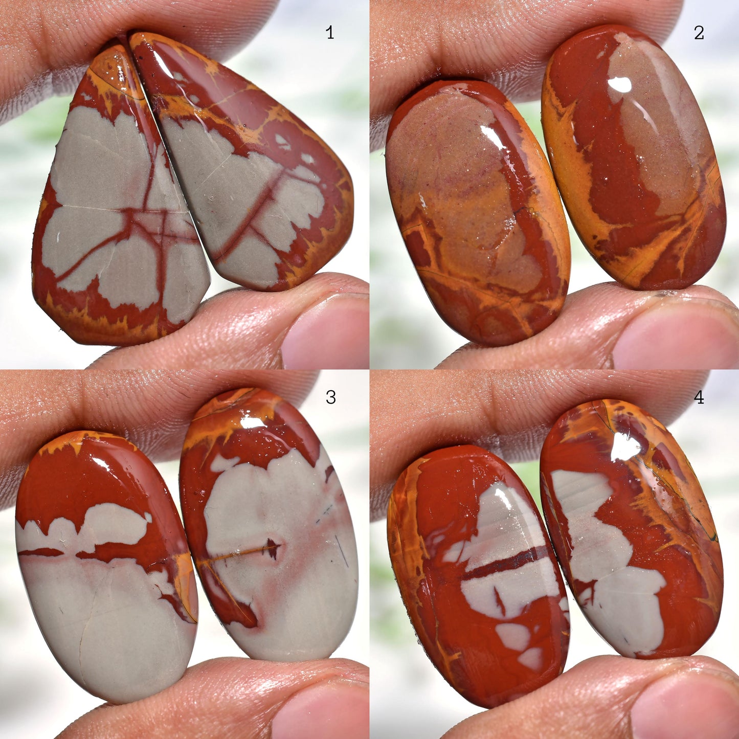 Natural Noreena Jasper Pair – Matched Oval Shape Cabochon for Earrings & Jewelry Making