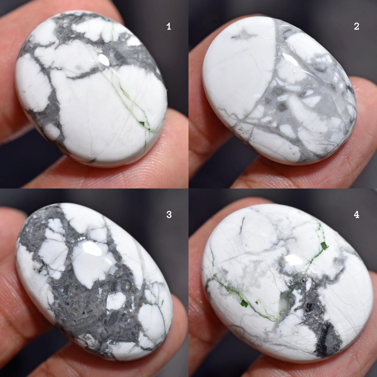 Natural Howlite Cabs – Oval Shaped White Howlite Smooth Flat Back Crystal for Pendant Making