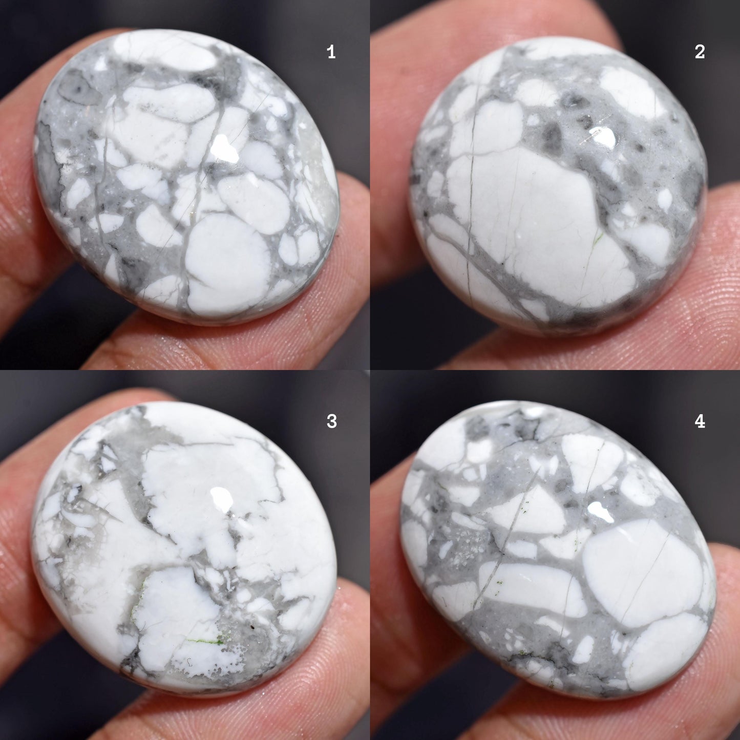 High Quality Howlite Cabochons - Oval Shaped Smooth Flat Back Crystals for Pendant Making