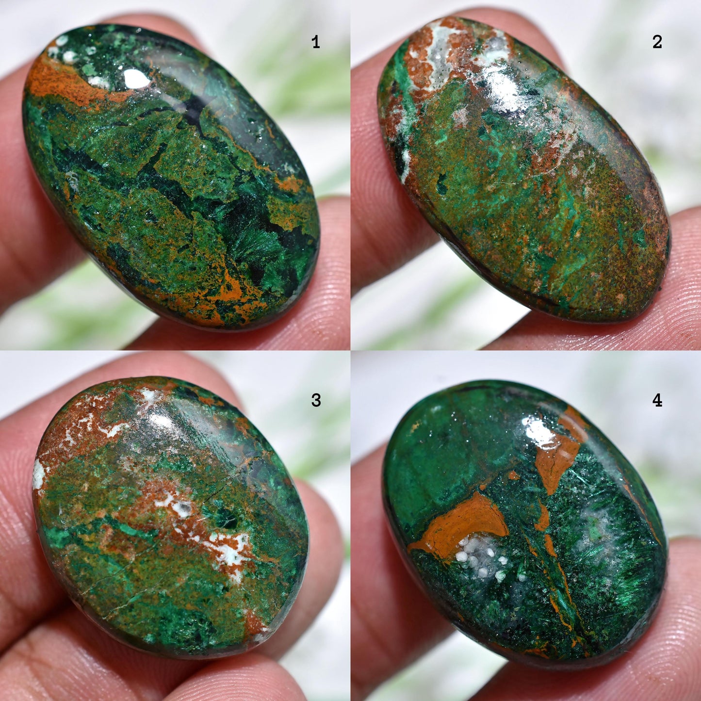 Natural Chrysocolla Cabochons, Oval Shaped Smooth Polished Gemstone For Jewelry