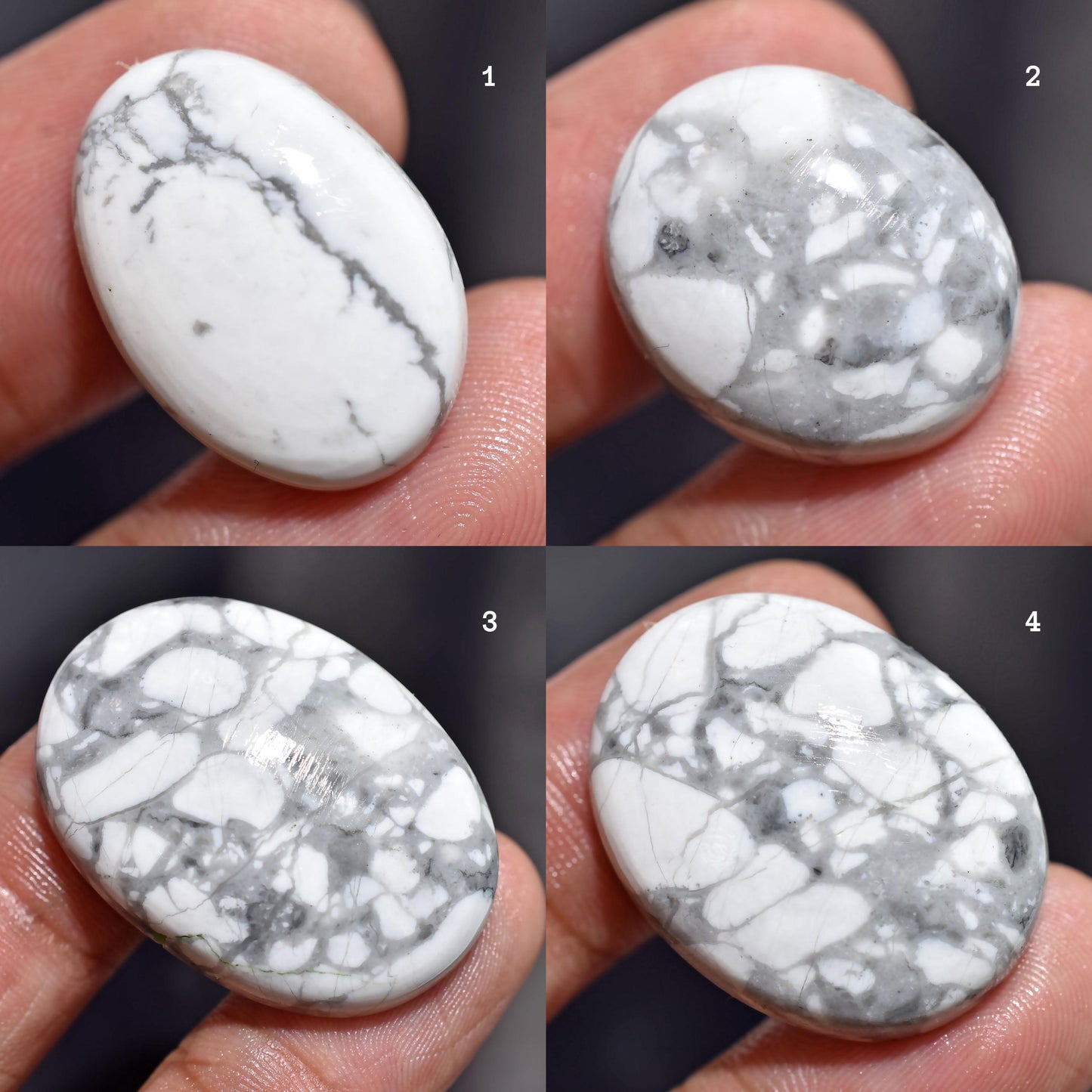 Natural White Howlite Cabs - Oval Smooth Polished Cabochons for Jewelry & Pendants