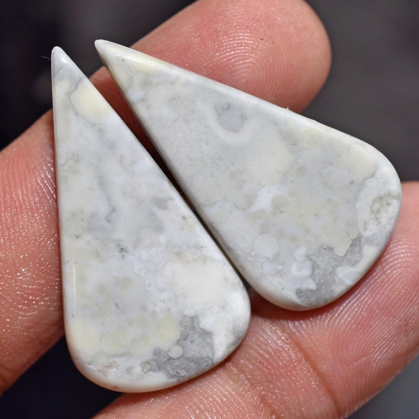 Earring Pair of Mookaite Jasper - Pear Shape Stone, White Jasper Pair, Gemstone Cabochon Pair, Designer Crystal Stone Earring Making For Her
