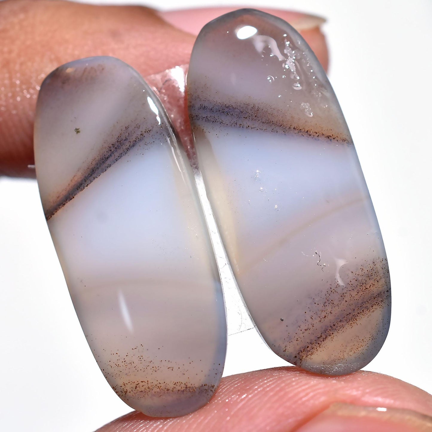 Natural Montana Agate Pair – Oval & Fancy Shape Flat Back Cabochons for Earrings