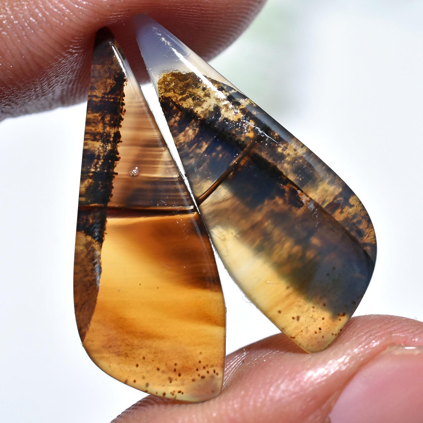 Natural Montana Agate Pair – Oval & Fancy Shape Flat Back Cabochons for Earrings