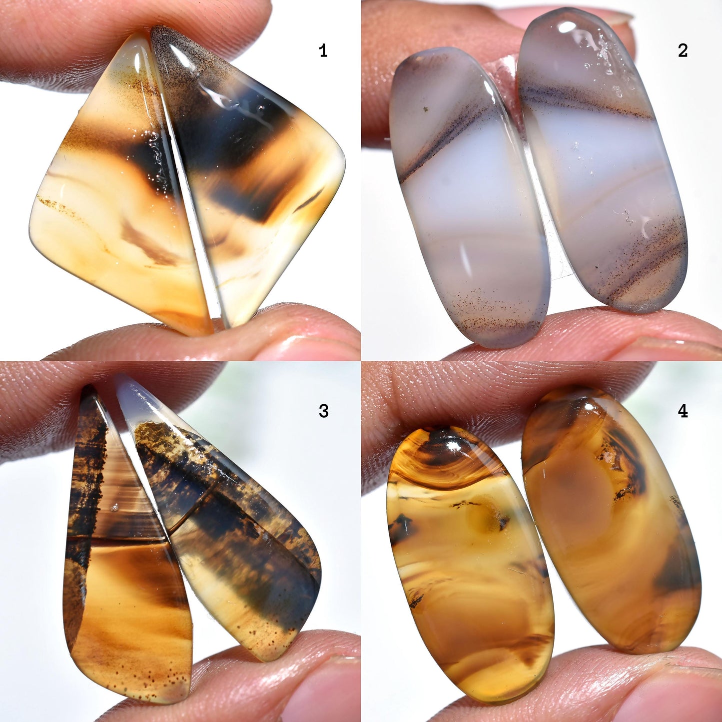 Natural Montana Agate Pair – Oval & Fancy Shape Flat Back Cabochons for Earrings