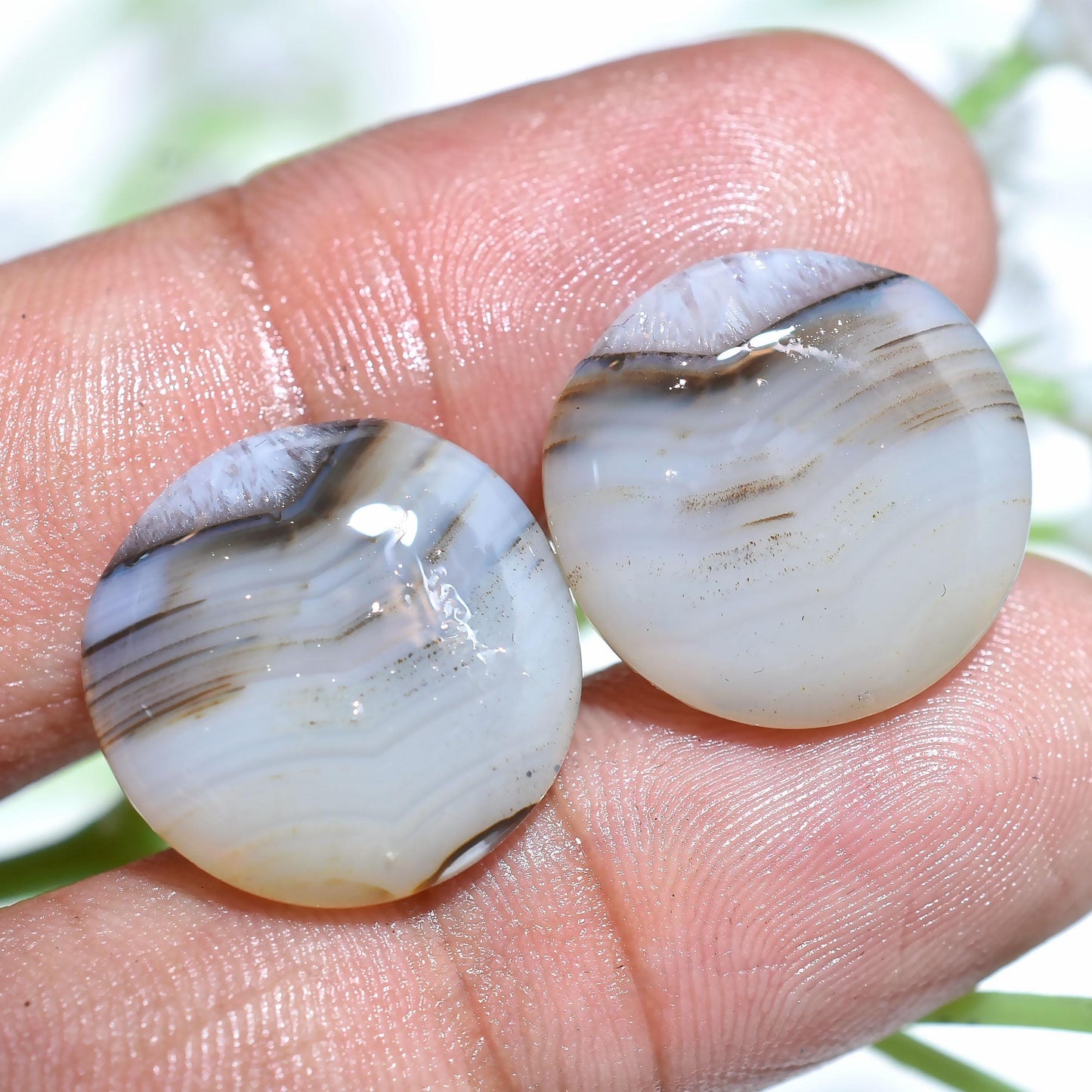 Montana Agate Round Pair Cabochon – Loose Flat Back Stones for Pendant Making