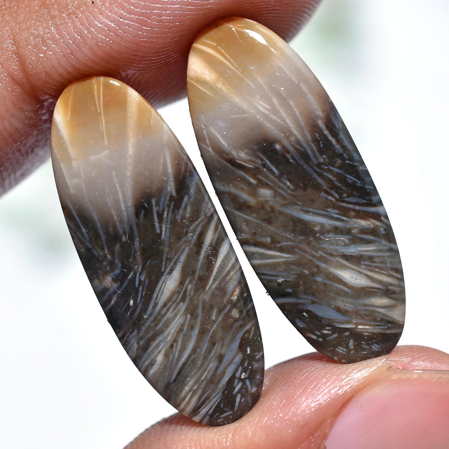 Palm Root Matched Pair, Natural Indonesian Oval Gemstones