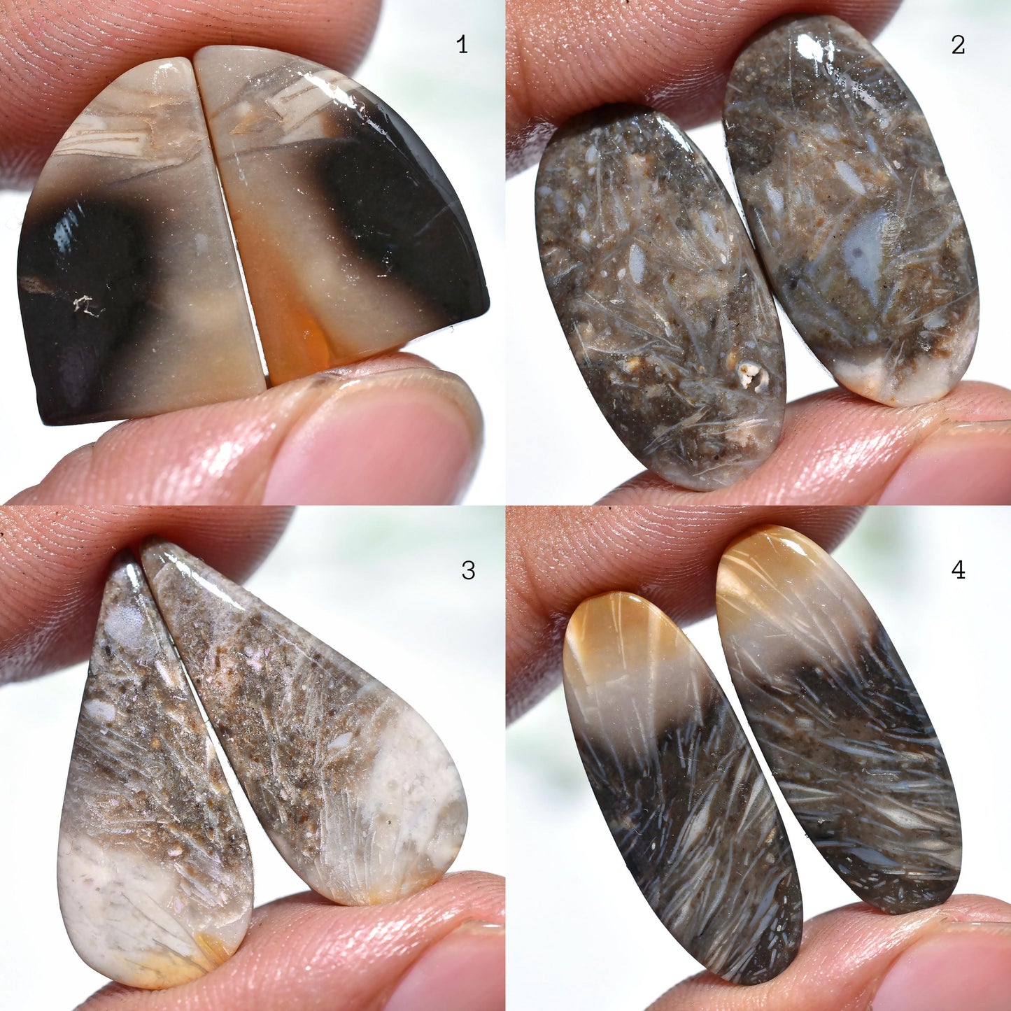 Palm Root Matched Pair, Natural Indonesian Oval Gemstones