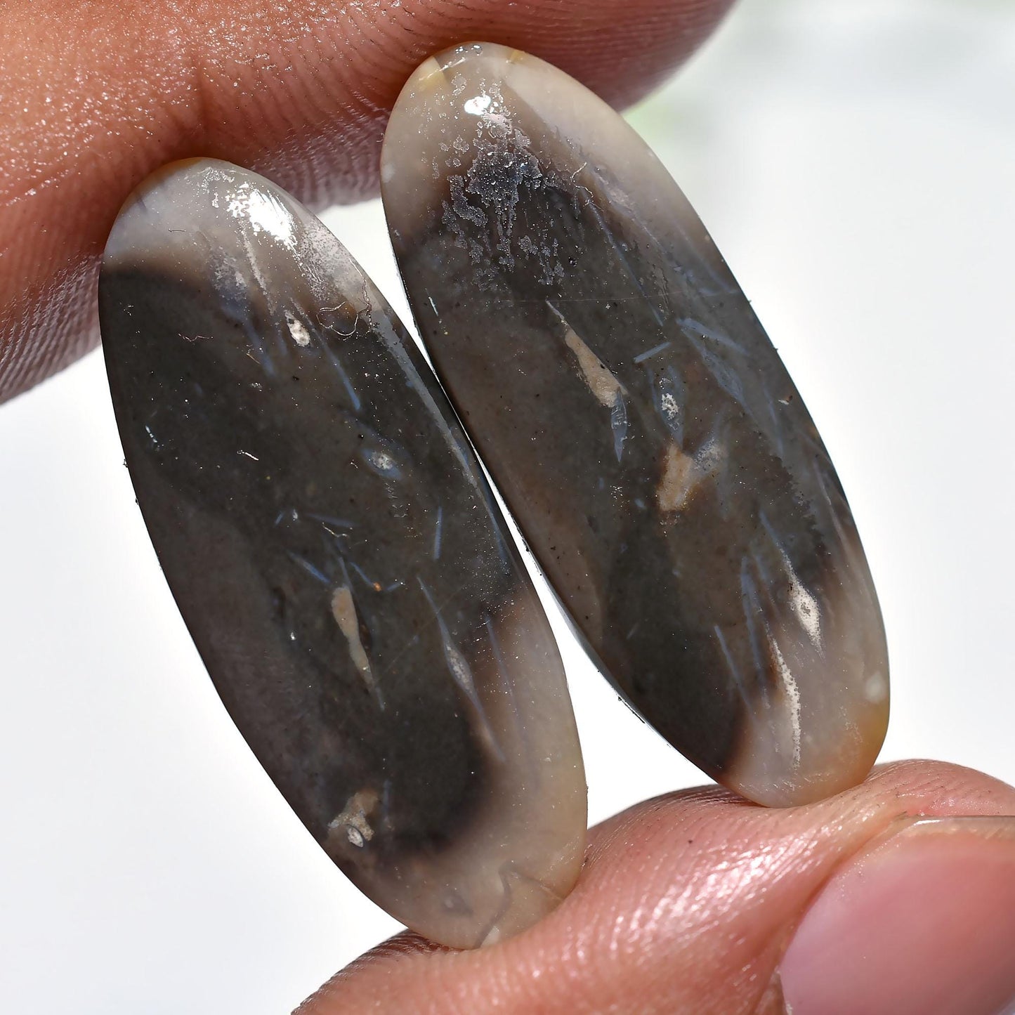 Natural Indonesian Oval Palm Root Agate Earring Pair - Smooth Matched Pair