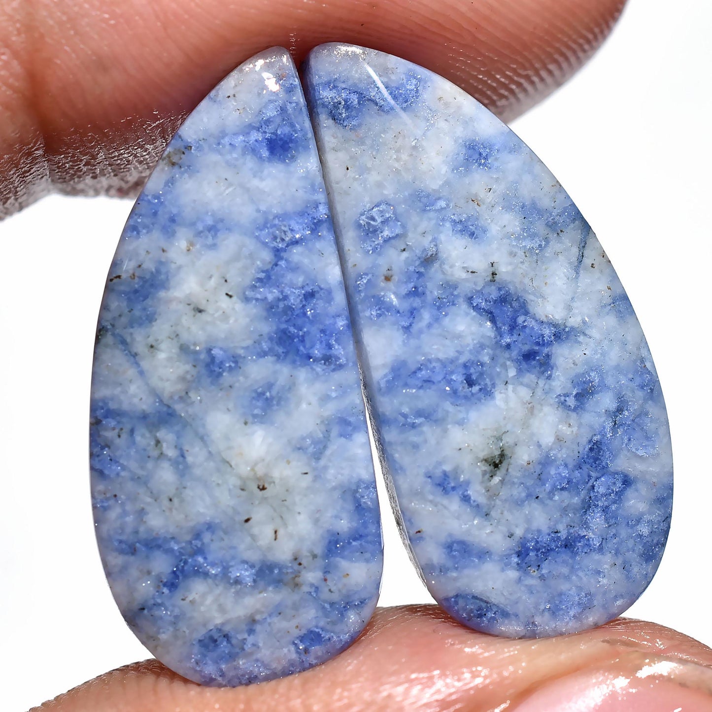 Fancy Shape Sodalite Cabochon Pair - Wholesale Flat Back Stones for Earrings 11x25x3mm