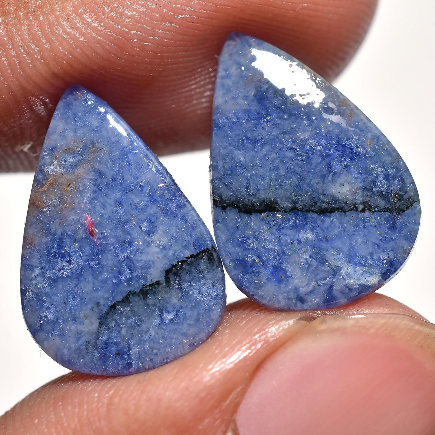 Pear Shaped Sodalite Cabochon Pair - Natural Smooth Stones for Earrings
