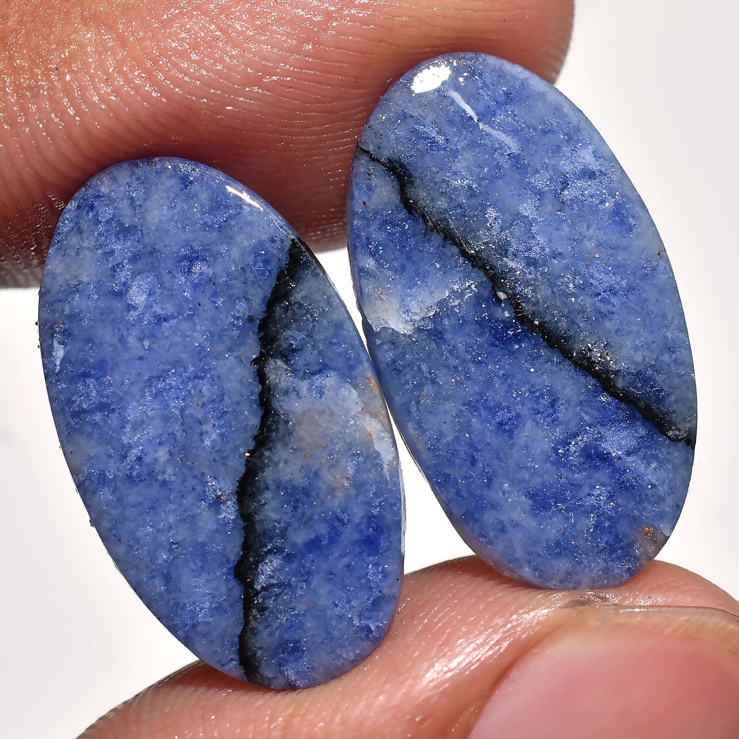 High Quality Blue Sodalite Pair Gemstone – Oval Smooth Matched Pair for Earrings