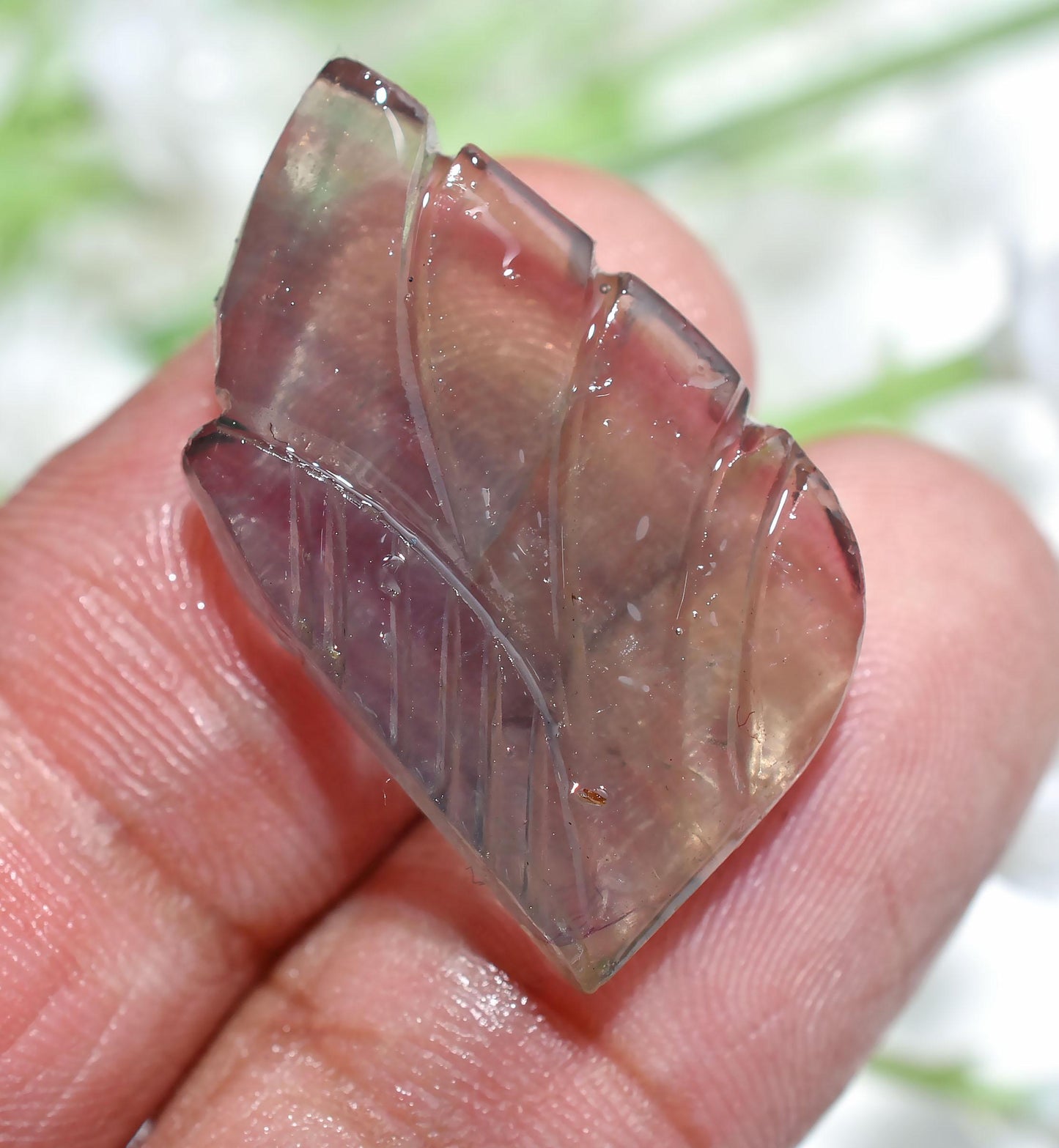 Fluorite Carved Cabochon – Natural Leaves Shape Carved Gemstone Beads for Jewelry Making