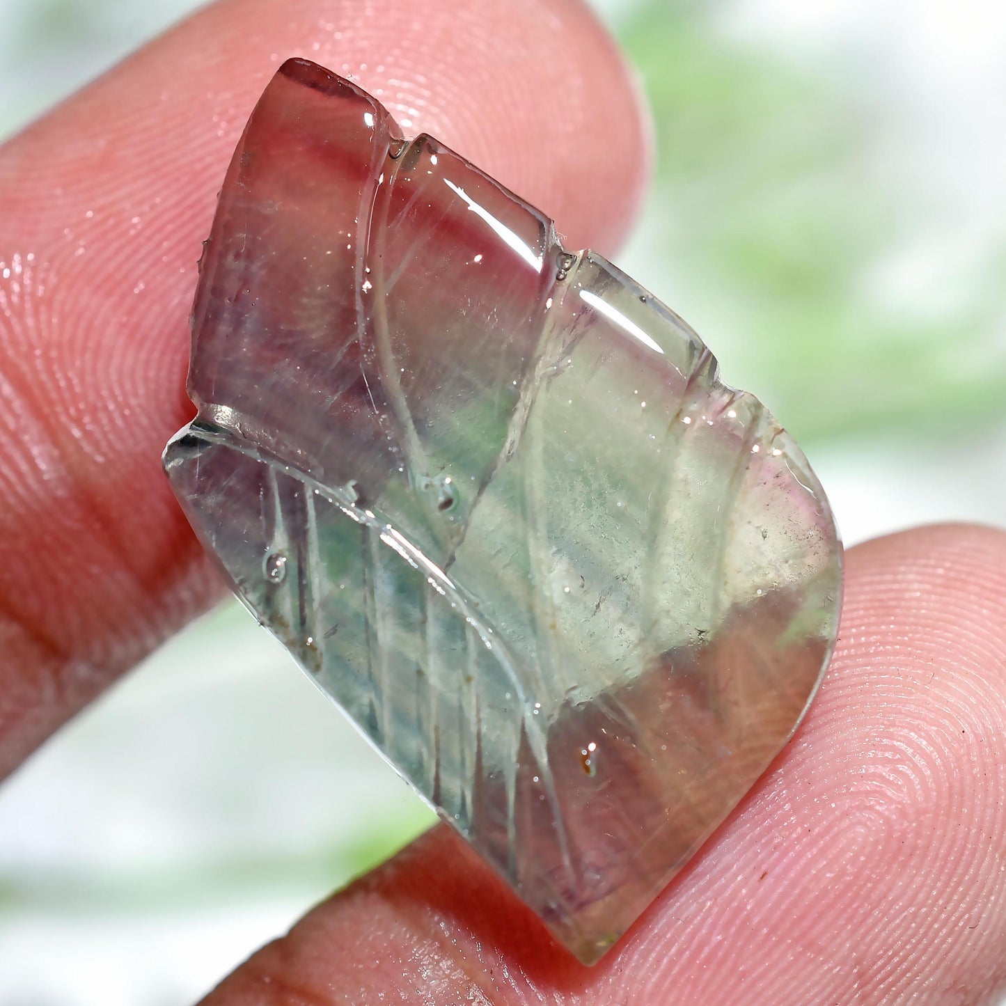 Fluorite Carved Cabochon – Natural Leaves Shape Carved Gemstone Beads for Jewelry Making