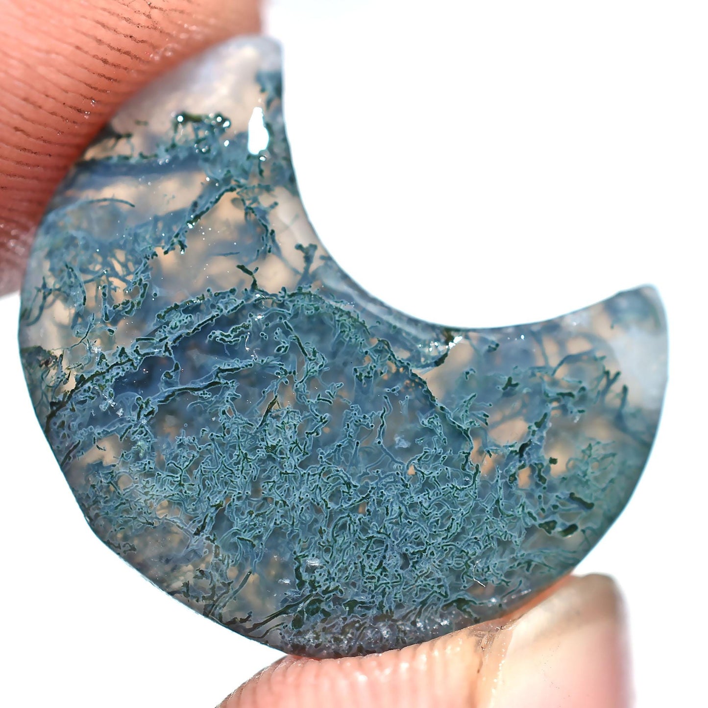 Beautiful Moss Agate Moon Cabs – Green Crescent Gemstones for Pendants & Jewelry