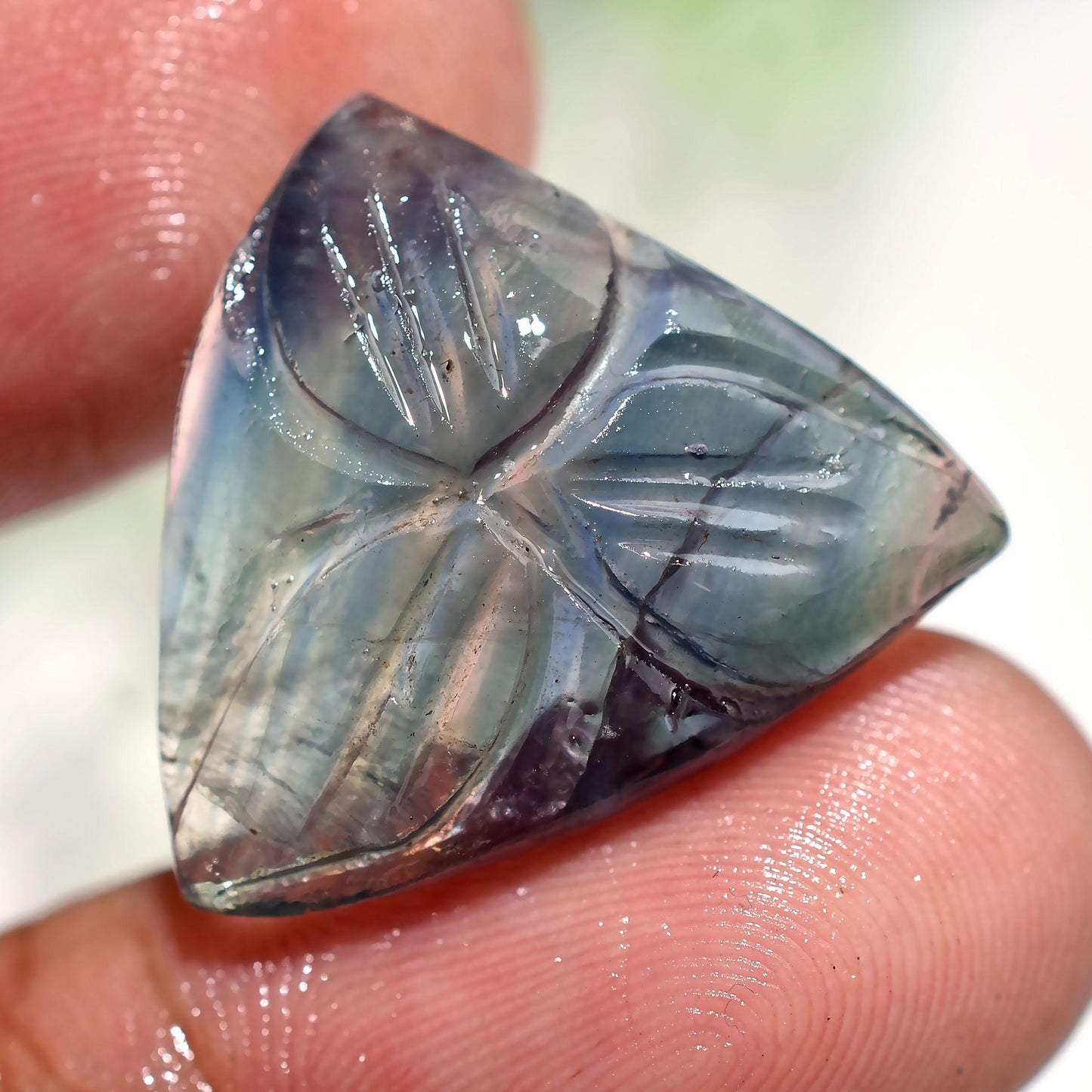 Antique Trillion Shape Designer Fluorite Loose Stone - Hand-Carved Fluorite Crystal Gemstone For Unique Jewelry Creation Or Ring
