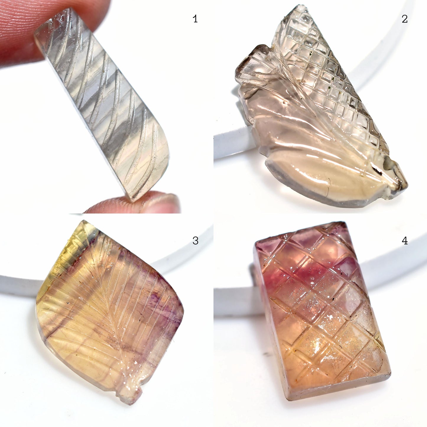 Stunning Multi Fluorite Leaf Shape Carved Gemstone – Natural Hand Carved Fluorite Cabochons