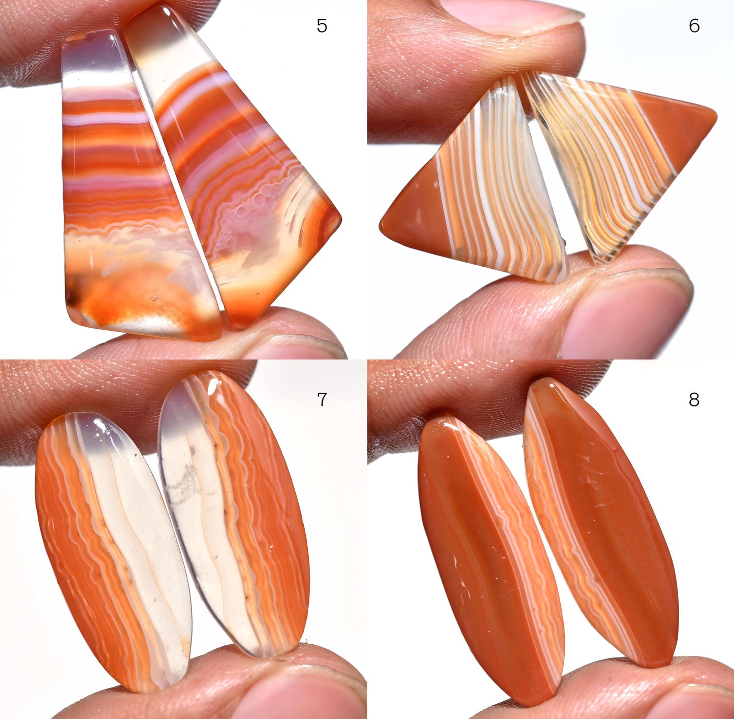100% Natural Orange Banded Agate Pair – Designer Oval Loose Stones
