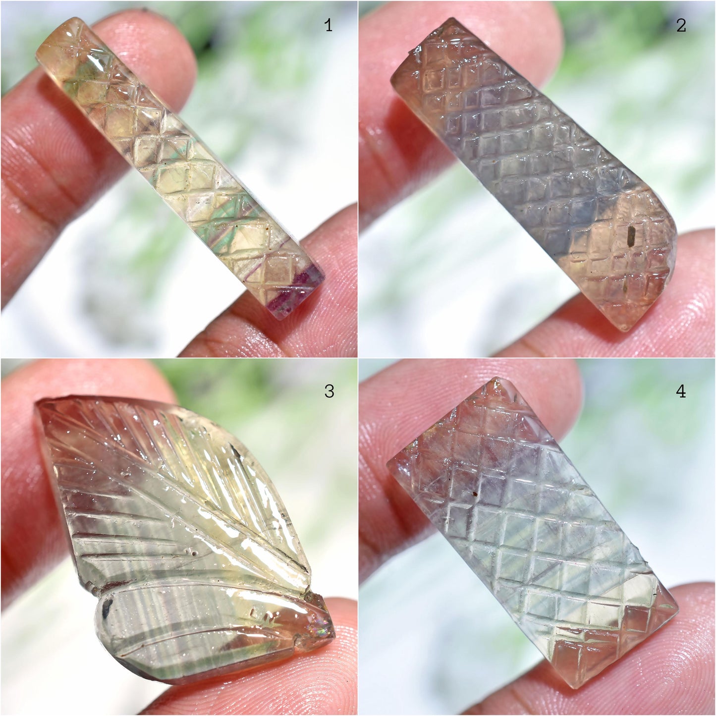 Fluorite Gemstone Fancy Carving - Hand Carved Loose Crystal Stone for Jewelry & Gifts