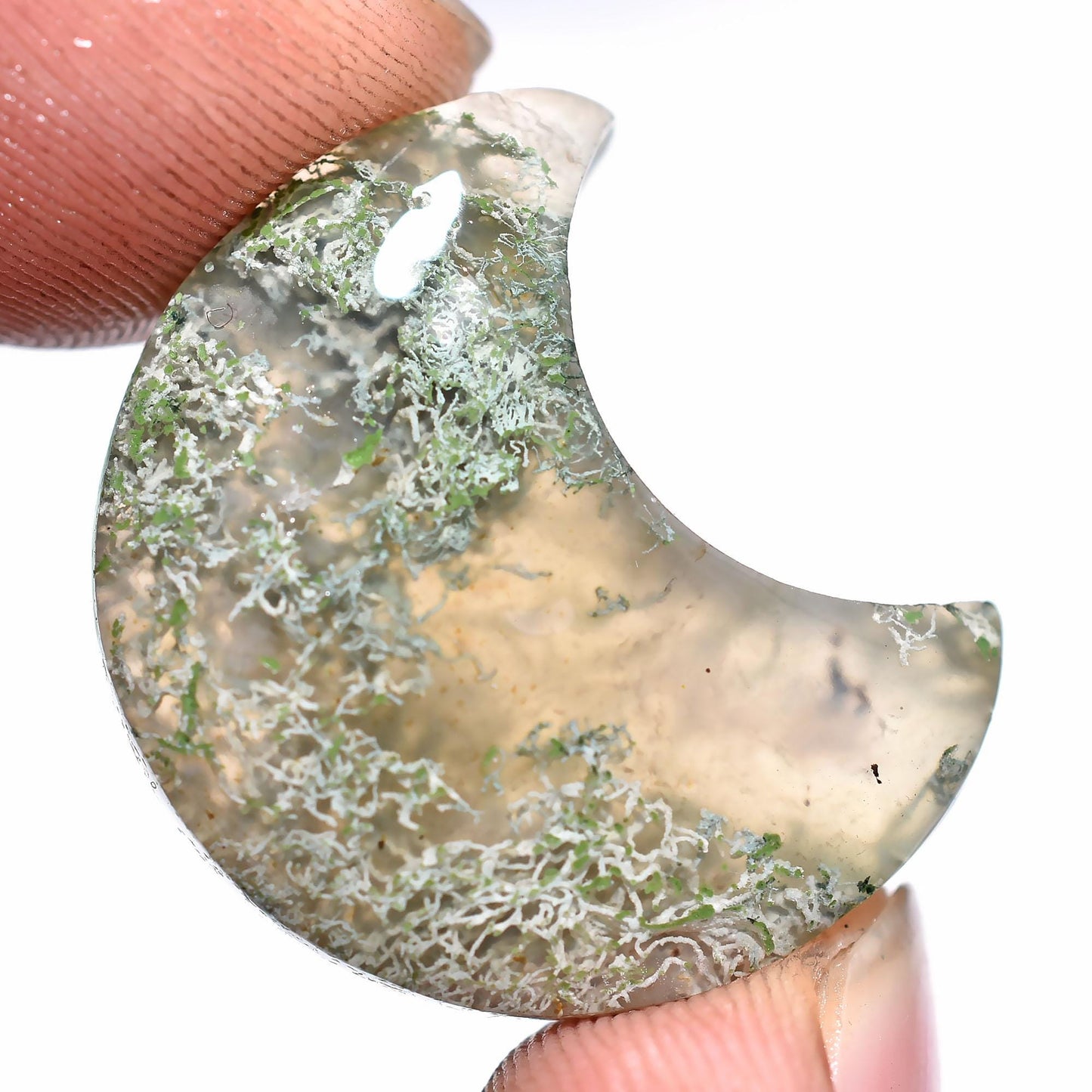 Beautiful Moss Agate Moon Cabs – Green Crescent Stones for Jewelry & Pendants 12x23x3mm