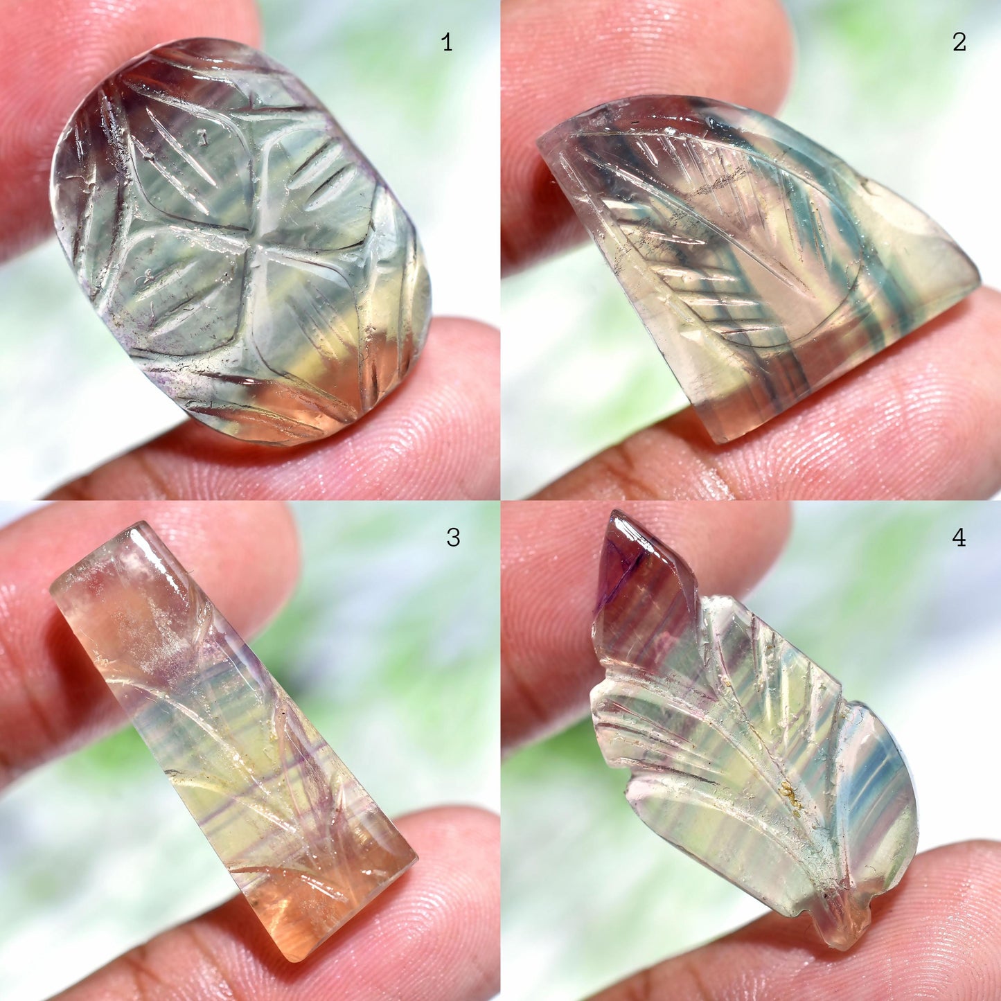 Graceful Fluorite Crystal - Rainbow Fluorite Gemstone, Eye-Catching Fluorite Jewelry, Leaf Carving Fluorite Stone, Designer Fany Shape Gems