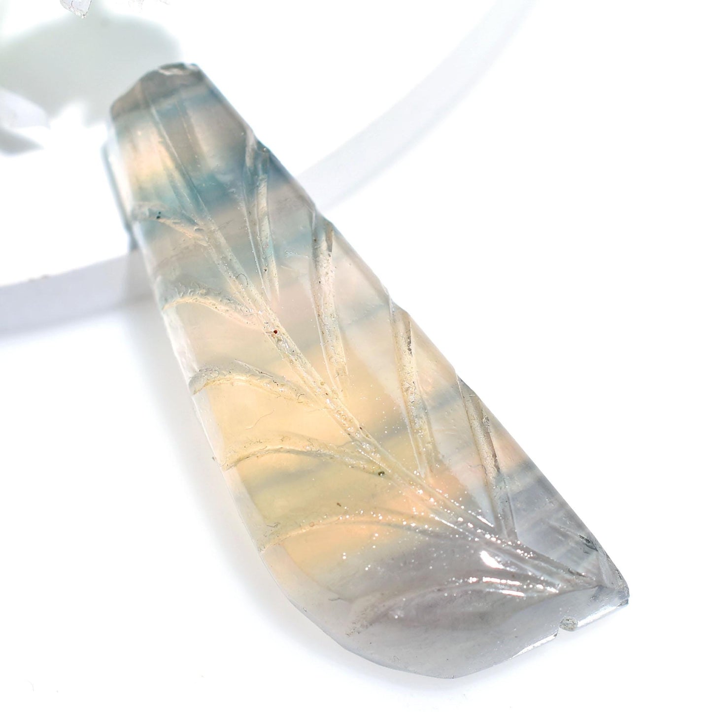 Fluorite Leaf Charm – Hand-Carved Gemstone for Nature-Inspired Jewelry