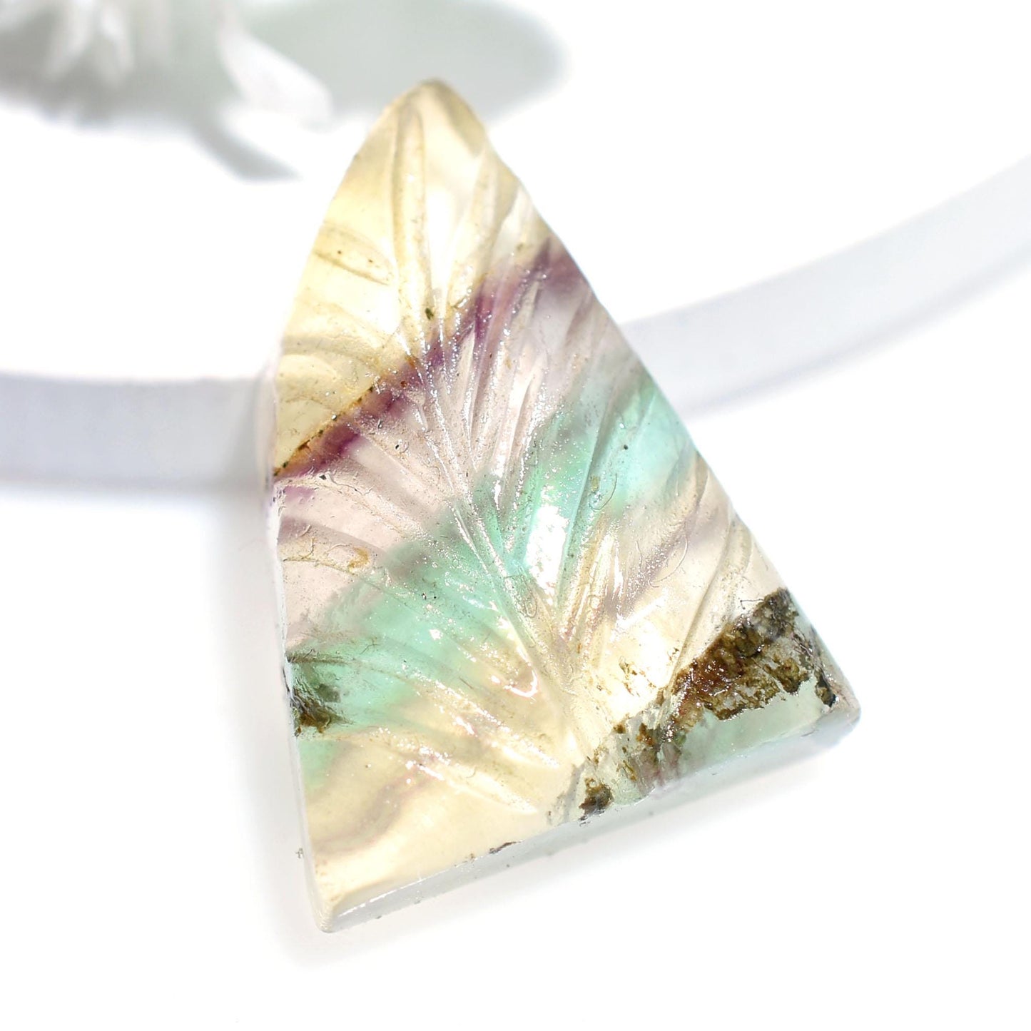 Rainbow Fluorite Gemstone Carving Cabochon Eye-Catching Jewelry - Whimsical Fluorite Leaf Fluorite Carved, Fancy Shape, Gemstone Collector's
