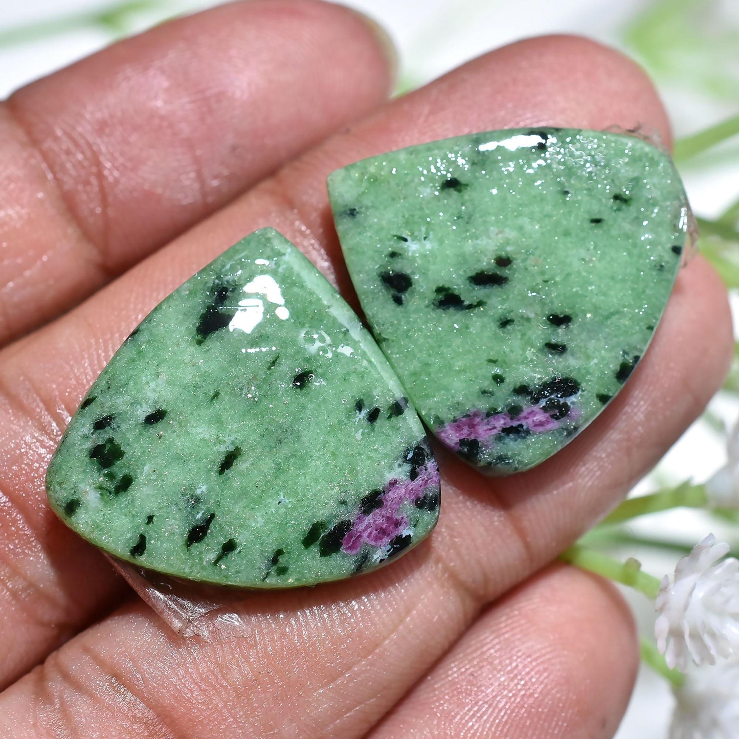 Beautiful Ruby Zoisite Matched Pair | Smooth Polished Cabochons