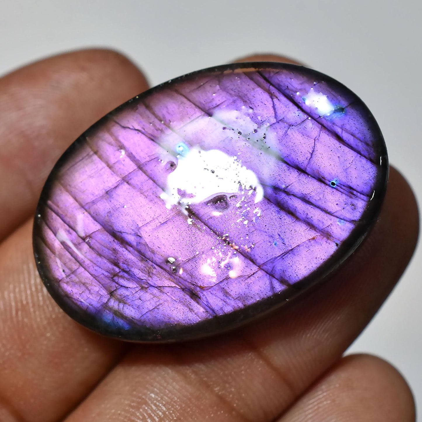 Amazing! Purple Fire Labradorite Cabochon, Oval Shaped Flashy Smooth Stone, Healing Crystal Stone