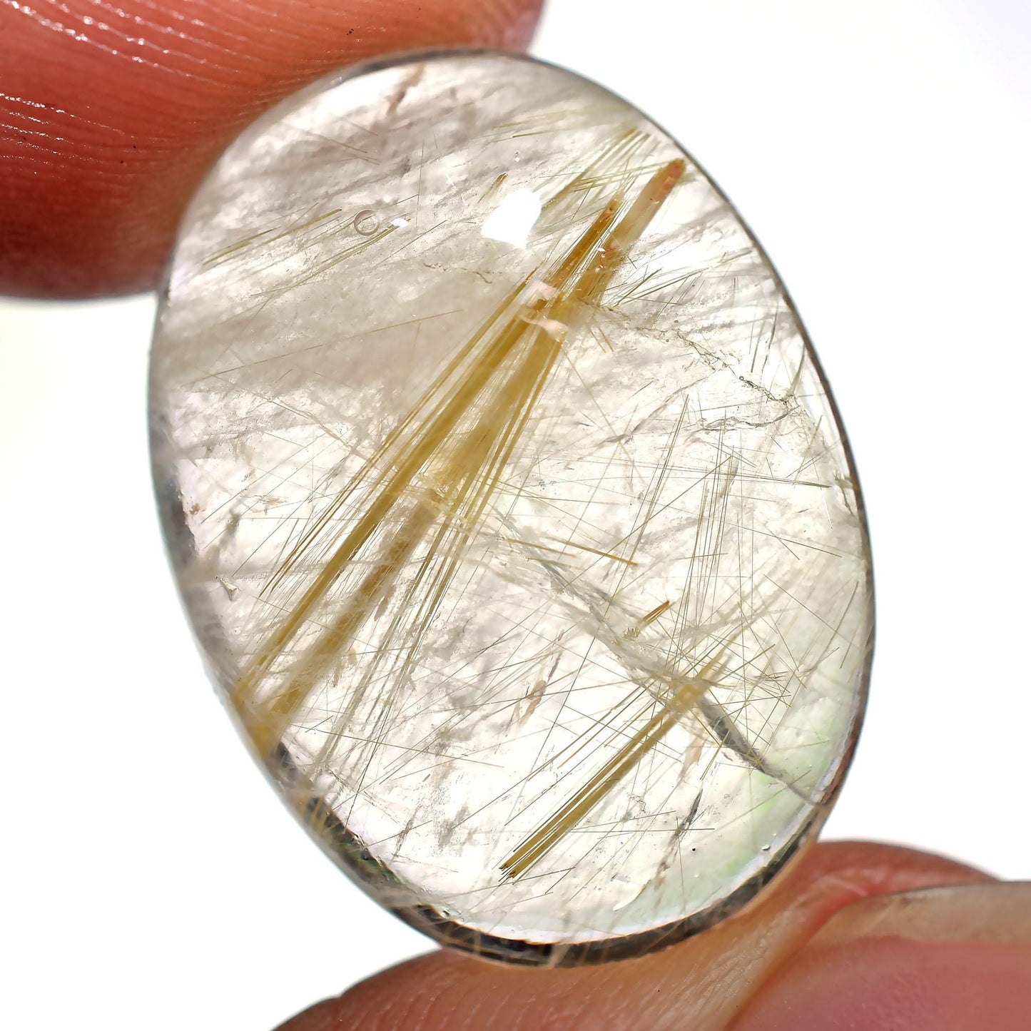 Golden Glow! Natural Rutile Quartz Cabochon Gemstone - Oval Rutile Crystal Cabochon